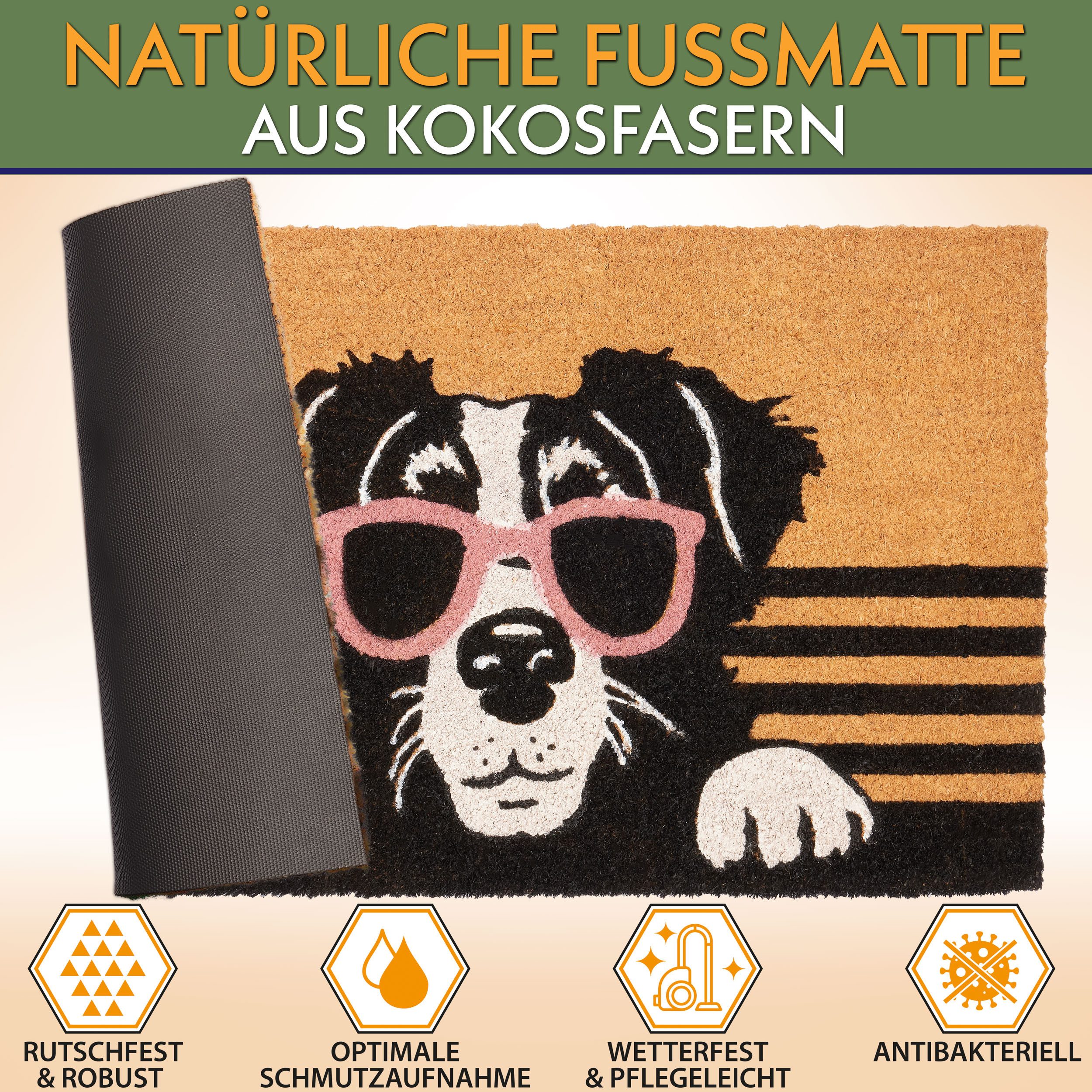 BRUBAKER Fußmatte Hund mit Sonnenbrille - 45 x 75 cm Schmutzfangmatte - Bra günstig online kaufen