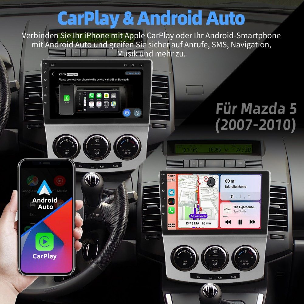 ESSGOO Für Mazda 5 CR19 2005-2010 Carplay NAVI 2DIN Autoradio (Digitalradio (DAB), FM, AM, RDS, Apple Carplay Android Auto GPS Navi WIFI BT EQ)