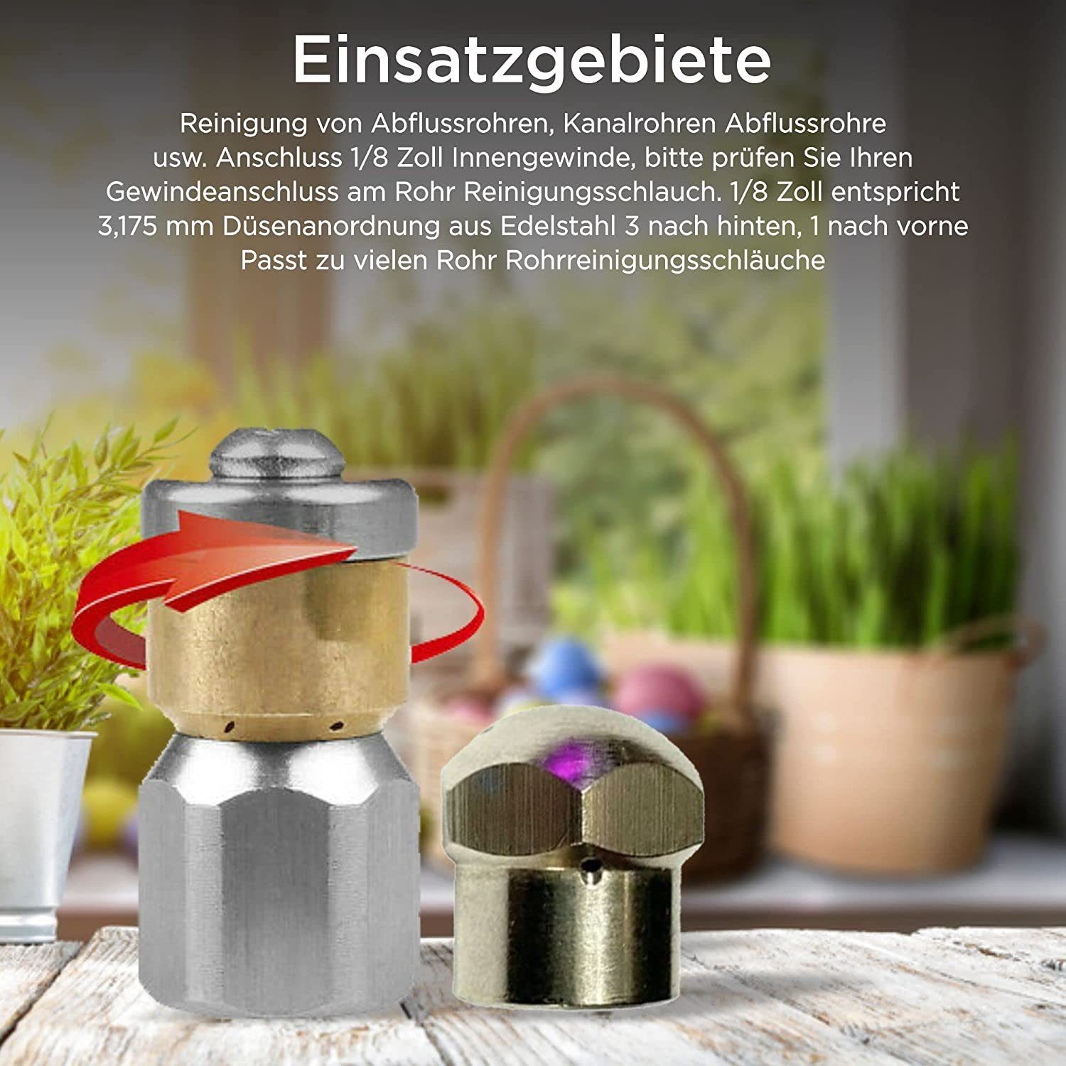 M&M Smartek Hochdruckreiniger-Düse 1/8" starr + rotierend 045 für Rohrreinigungsschlauch, passend für Rohrreinigungsschlauch / Hochdruckreiniger z.B. für Kärcher, Kränzle usw., (Spar-Set, 2-tlg., rotierend und starre Düse), robustes Edelstahl, Messing, Reinigung Abflussrohre, Kanalrohre etc.