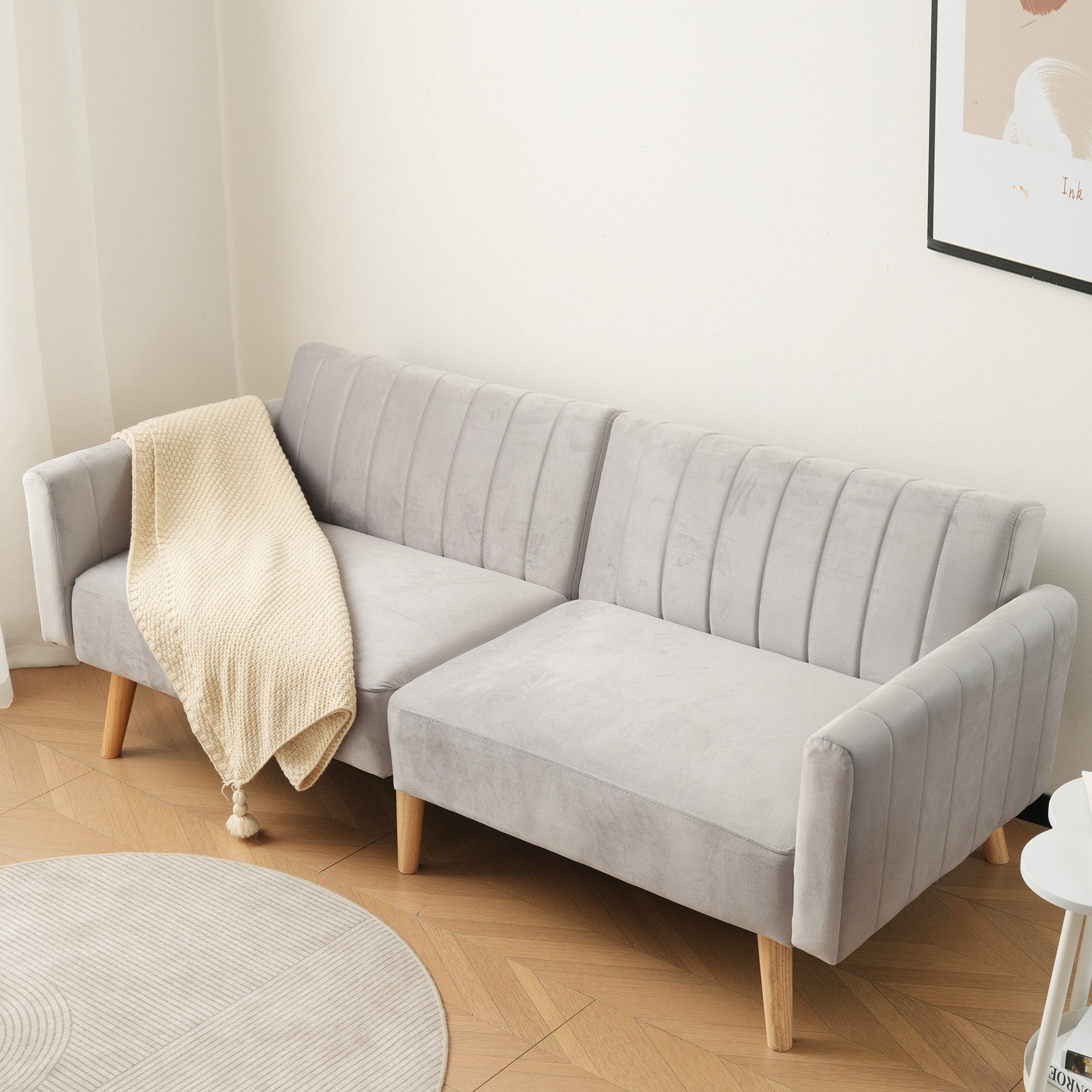 Refined Living Schlafsofa 2-in-1-Sofa & Schlafsofa, Klappsofa mit Gummiholzbeinen, Holzsofa, 178 x 75 x 68 cm,Sofa Bett,mit verstellbarer Rückenlehne,platzsparend 1 Teile, für kleine Wohnungen, Gästezimmer, Wohnzimmer, Studentenwohnheime
