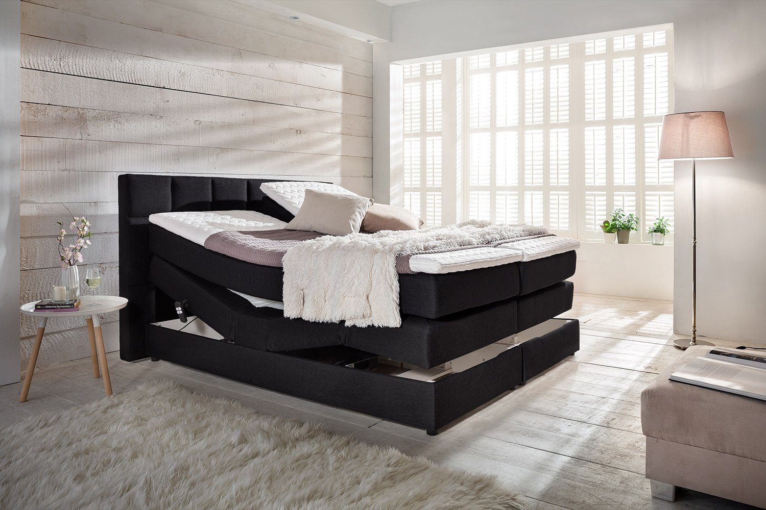 Möbelfreude Doluna Boxspringbett Kaz In Hellgrau – 200x200 Cm, Härtegrad H3, Inkl. Visco-Topper & Taschenfederkern