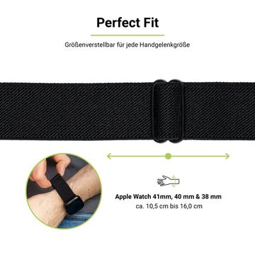 Artwizz Smartwatch-Armband WatchBand Flex, Textil Uhrenarmband mit Adapter, Schwarz, Apple Watch Series 9-7 (41mm), 6-4 & SE (40mm), 3-1 (38mm)