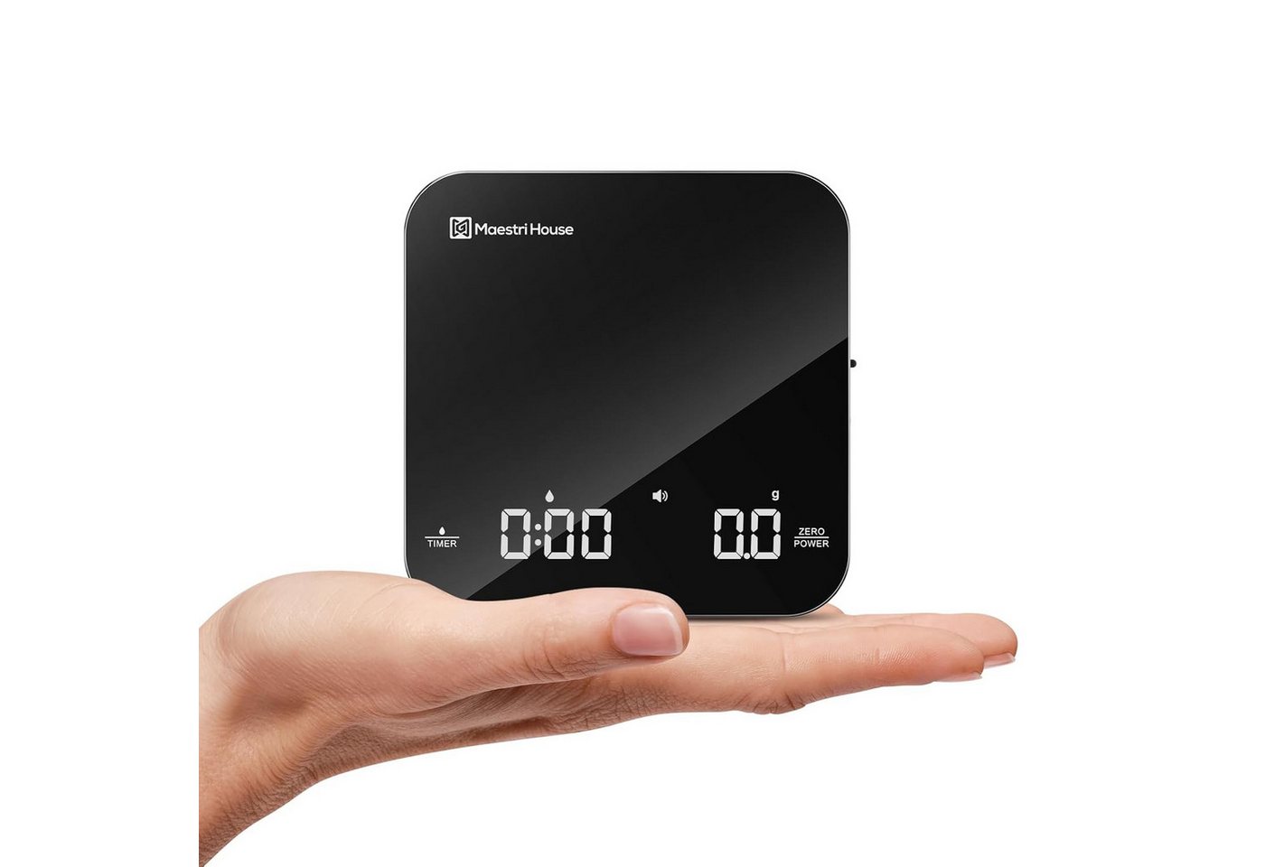 Maestri House Küchenwaage Kaffeewaage mit Timer, Espressowaage 0,1 g / 2 kg, (für Siebträger, Espresso und Pour Over, USB-C wiederaufladbar), Mini Baristawaage mit Auto-Timer & Tara