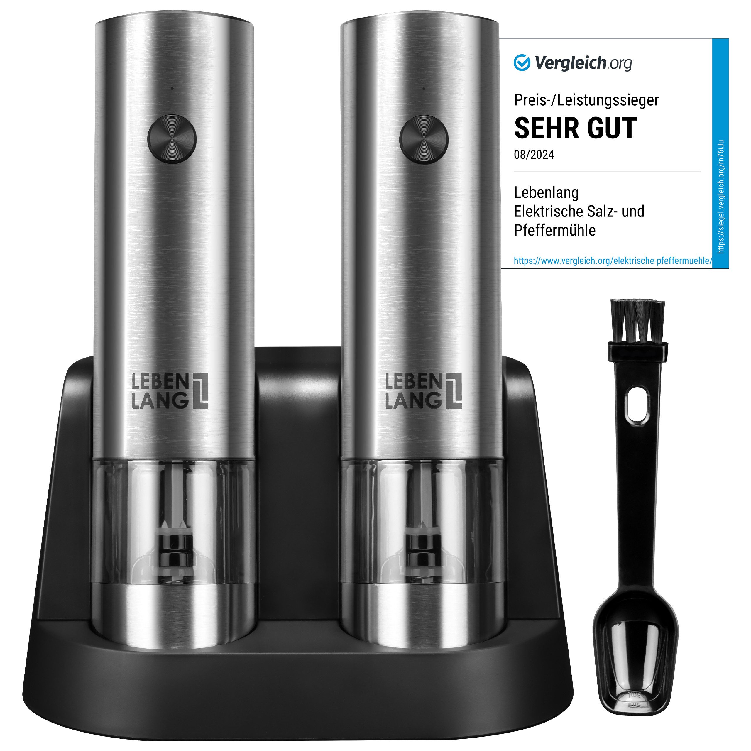 Lebenlang Salz-/Pfeffermühle Salz und Pfeffermühle Elektrisch -, Integrierte LED-Beleuchtung, Wiederaufladbar & Viel Zubehör