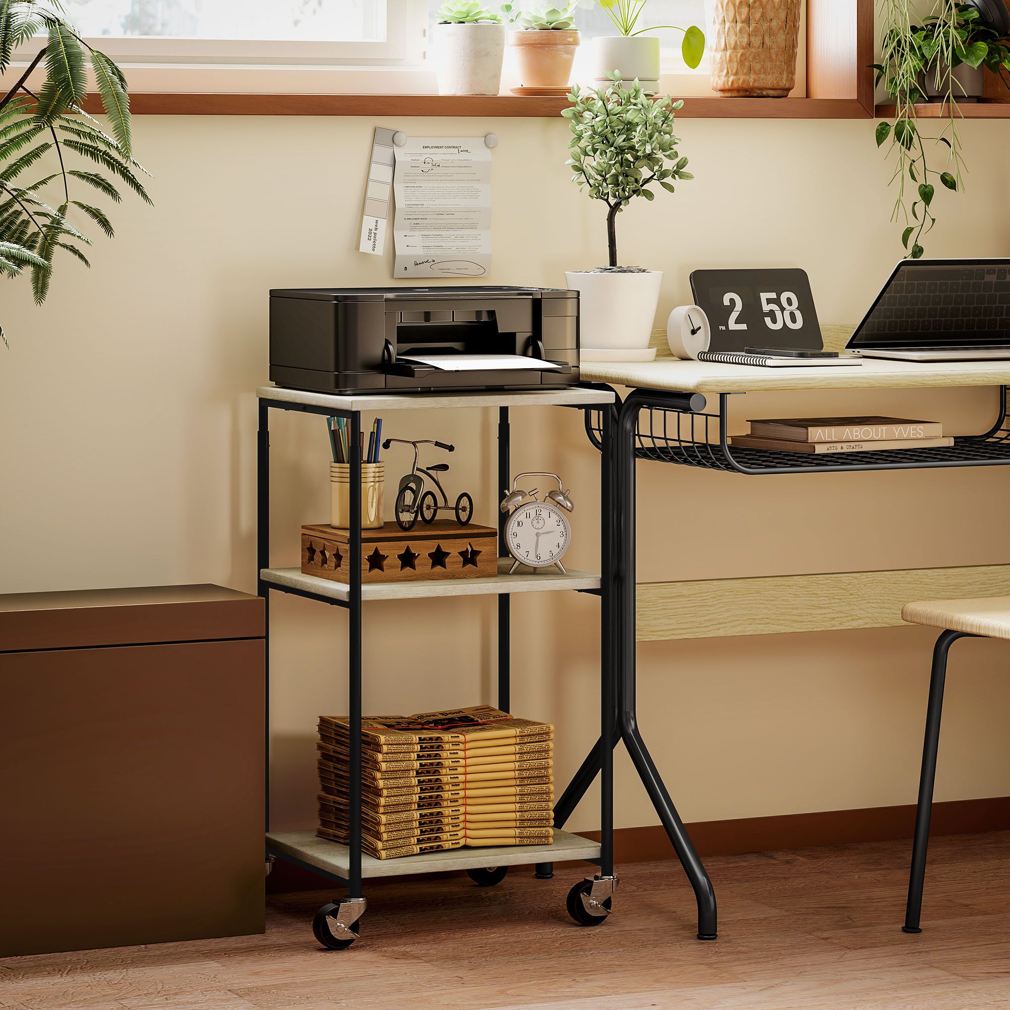 HOMCOM Regaleinsatz mit Rolle, 3-Ebene, bis 12 kg belastbar (Druckertisch, günstig online kaufen