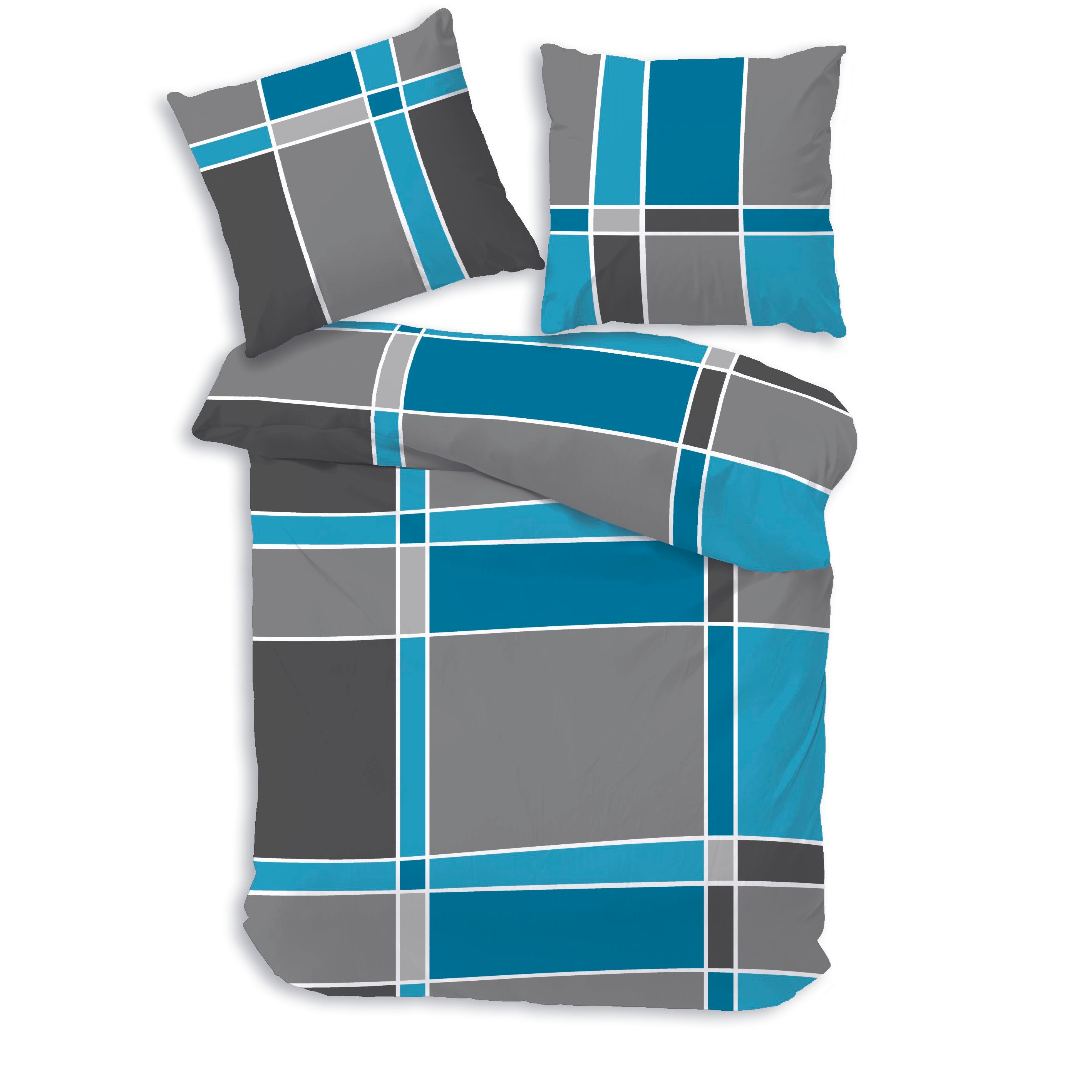 Bettwäsche Premium Biber Bettwäsche 135x200 oder 155x220 cm Baumwolle, blau grau