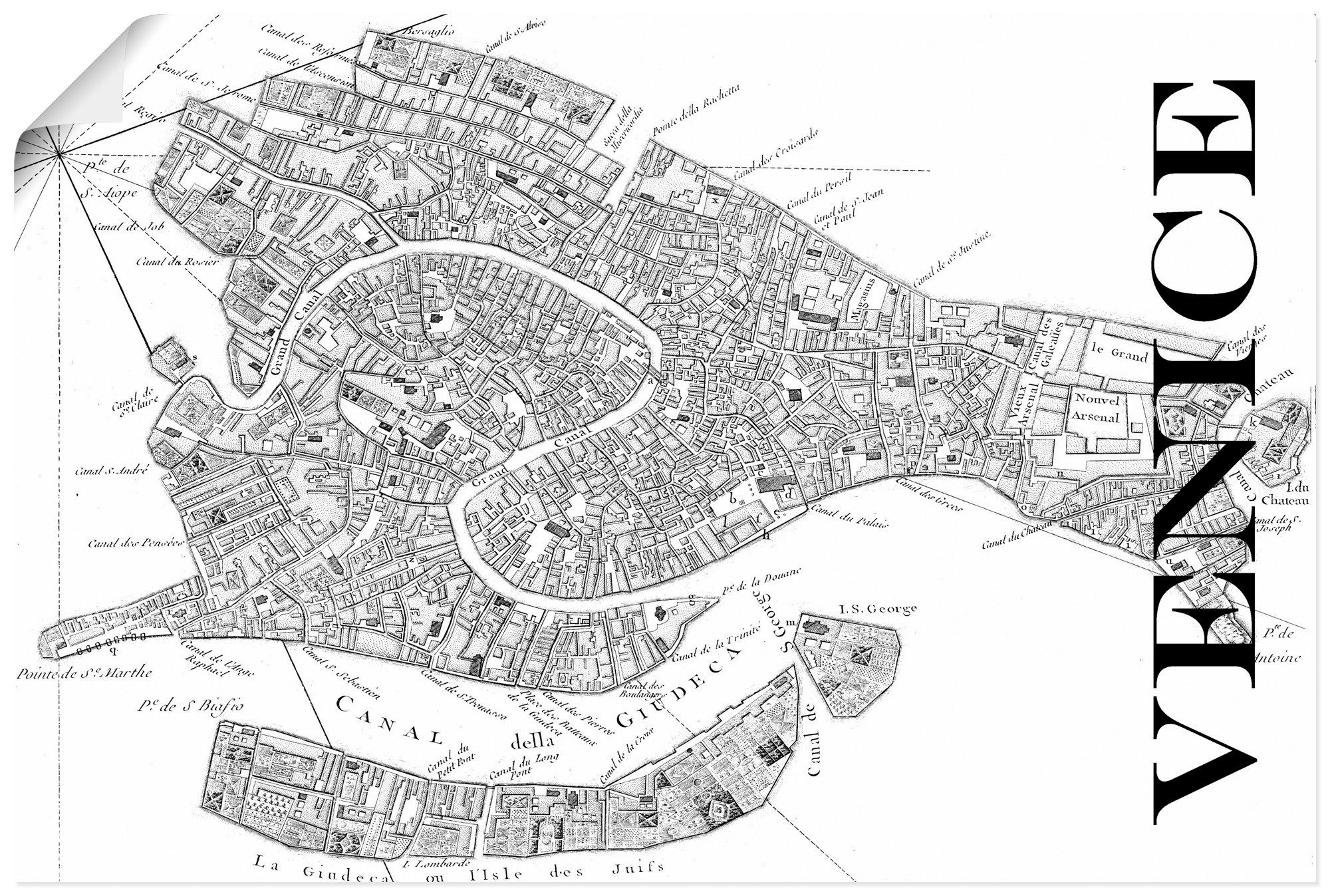 Artland Wandbild Venedig Karte Straßen Karte, Italien (1 St), als Alubild, Leinwandbild, Wandaufkleber oder Poster in versch. Größen