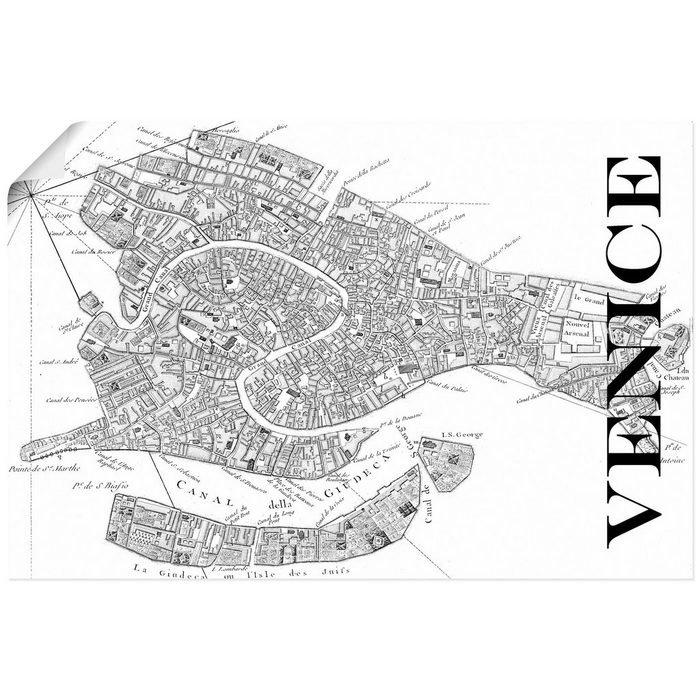 Artland Wandbild Venedig Karte Straßen Karte Italien (1 St) als Alubild Leinwandbild Wandaufkleber oder Poster in versch. Größen