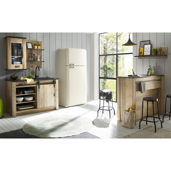 IMV Schrank-Set Stove (Küche in Used Wood und Anthrazit Set 5-teilig) inklusive Küchentheke Soft-Close