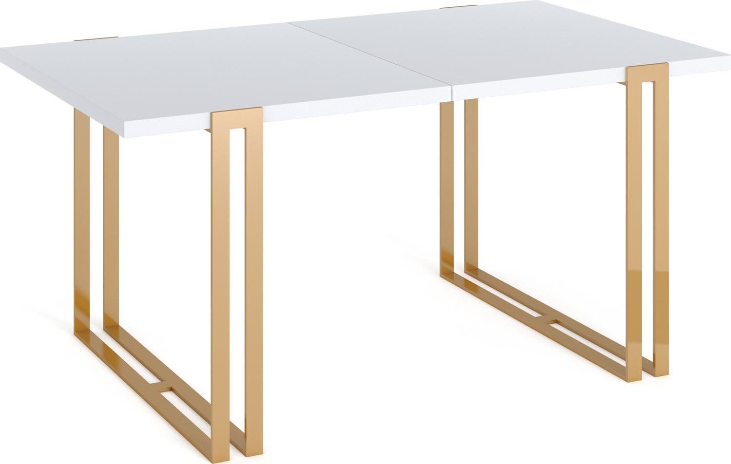WFL GROUP Esstisch Wolf, Glamour Ausziehbar Tisch im Loft-Stil mit Metallbeinen Weiß