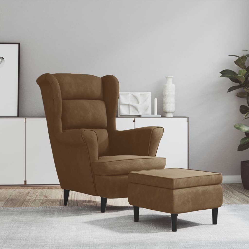 furnicato Sessel Ohrensessel mit Hocker Braun günstig online kaufen