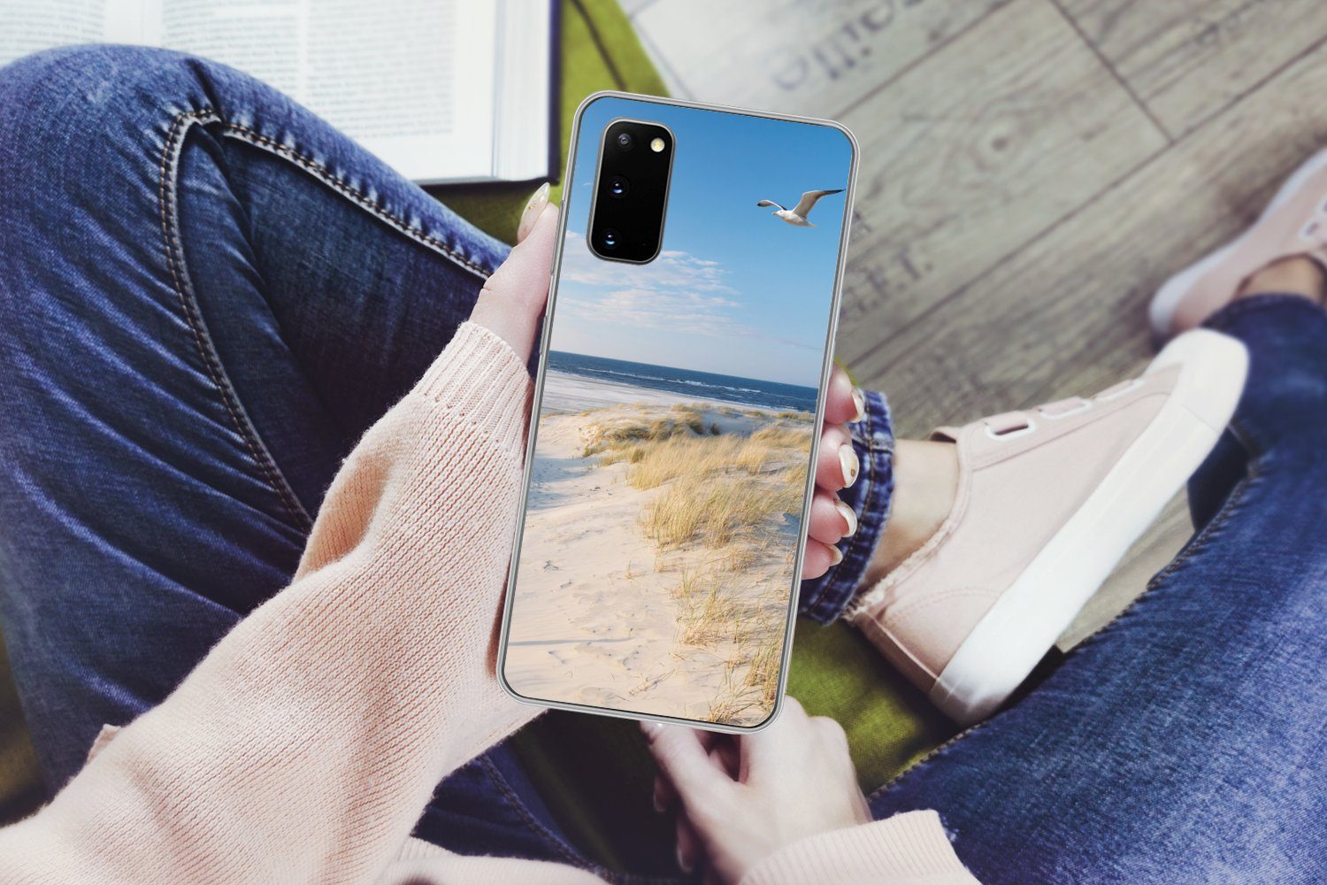 MuchoWow Handyhülle für Samsung Galaxy S20 Düne - Möwe - Strand - Meer - Sonne, Phone Case, Silikon, Schutzhülle Dünn