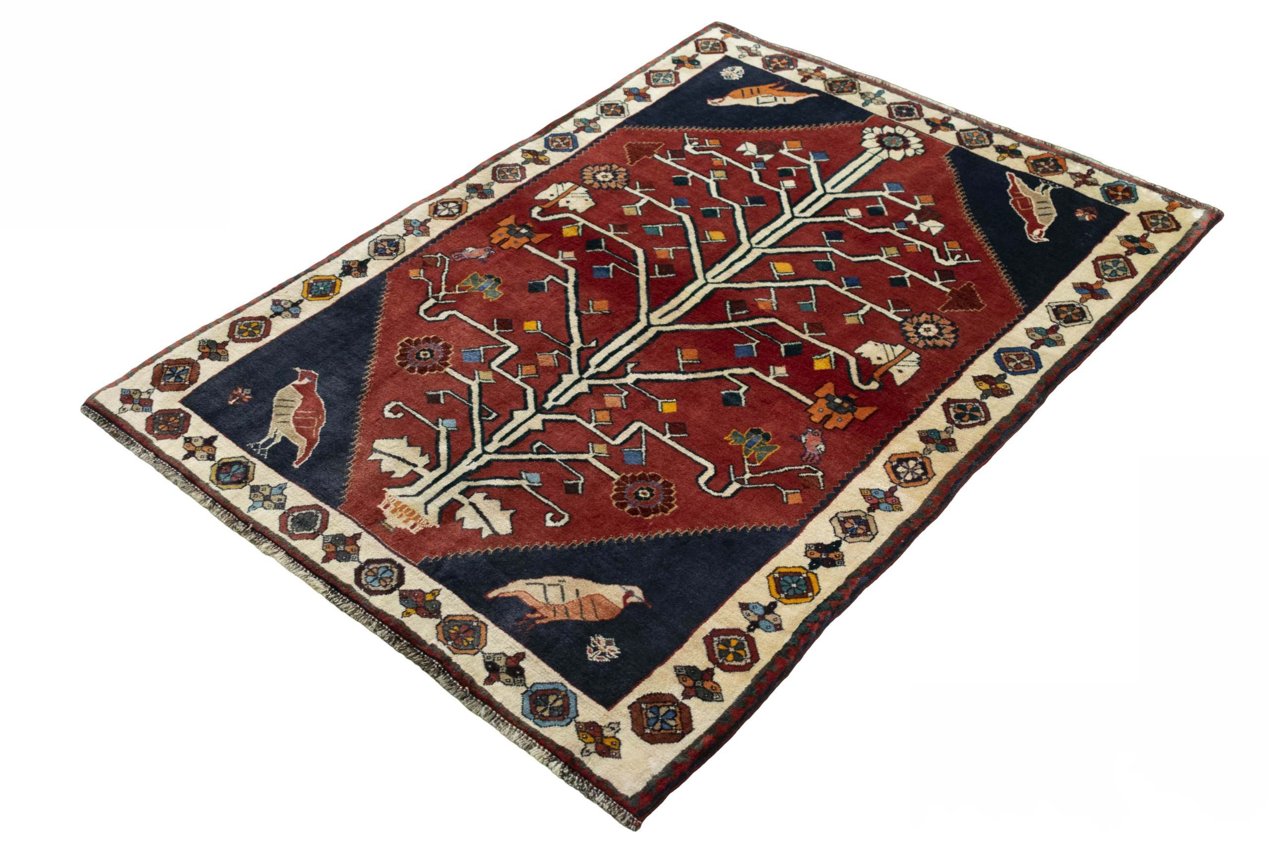 CABBEL Orientteppich 180x128 cm Perser Shiraz Rot Schurwolle Handgeknüpft Nomaden Unikat, rechteckig, Höhe: 10 mm, 100% Schurwolle – weich, pflegeleicht, solide Knüpfdichte