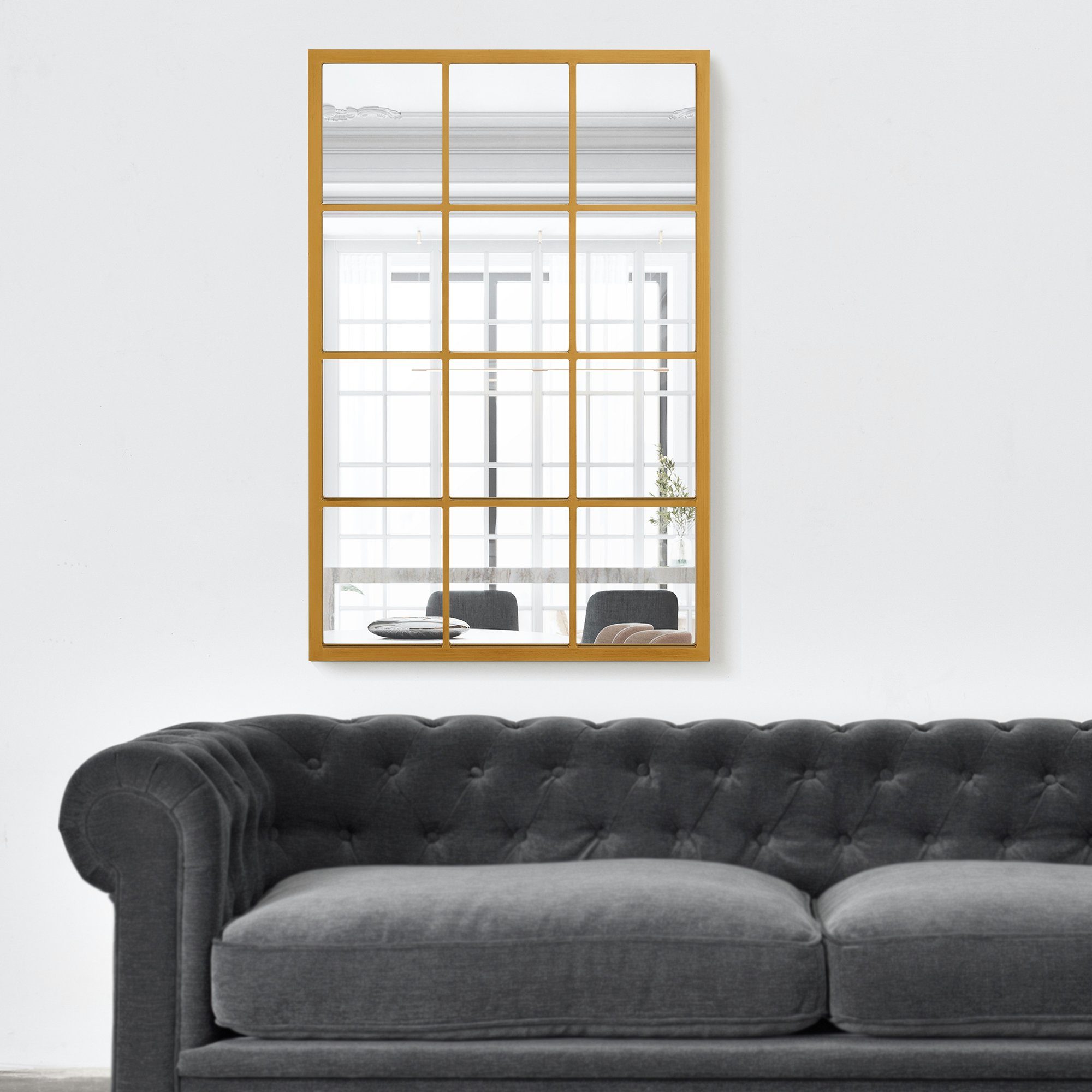 en.casa Goldfarben Gold Wandspiegel, »Cupello« Fensteroptik 90x60cm Rahmen