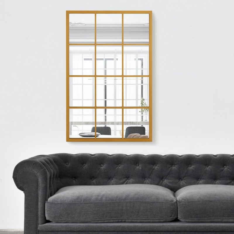 en.casa Wandspiegel, »Cupello« 90x60cm Rahmen Gold Fensteroptik