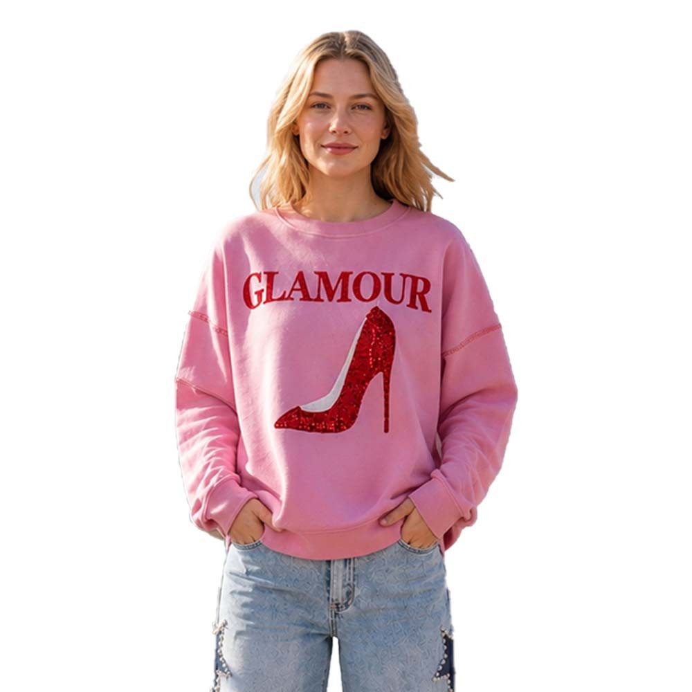 Miss Goodlife Sweatshirt Miss Goodlife Damen Sweatshirt „GLAMOUR“ MG15764 High Heel – Pink