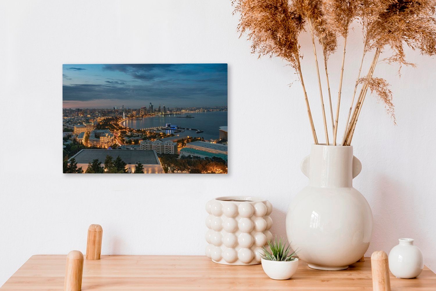 OneMillionCanvasses® Leinwandbild Die Metropole Baku St), Sonnenuntergang, in (1 Leinwandbilder, Wandbild Wanddeko, cm Aufhängefertig, 30x20 kurz nach Asien