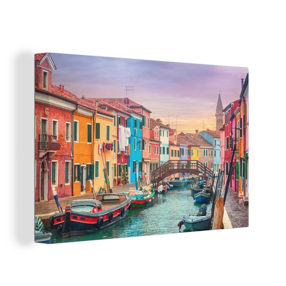 OneMillionCanvasses® Leinwandbild Kanal durch die Insel Burano mit den  bunten Häusern, (1 St), Wandbild Leinwandbilder, Aufhängefertig, Wanddeko,  30x20 cm