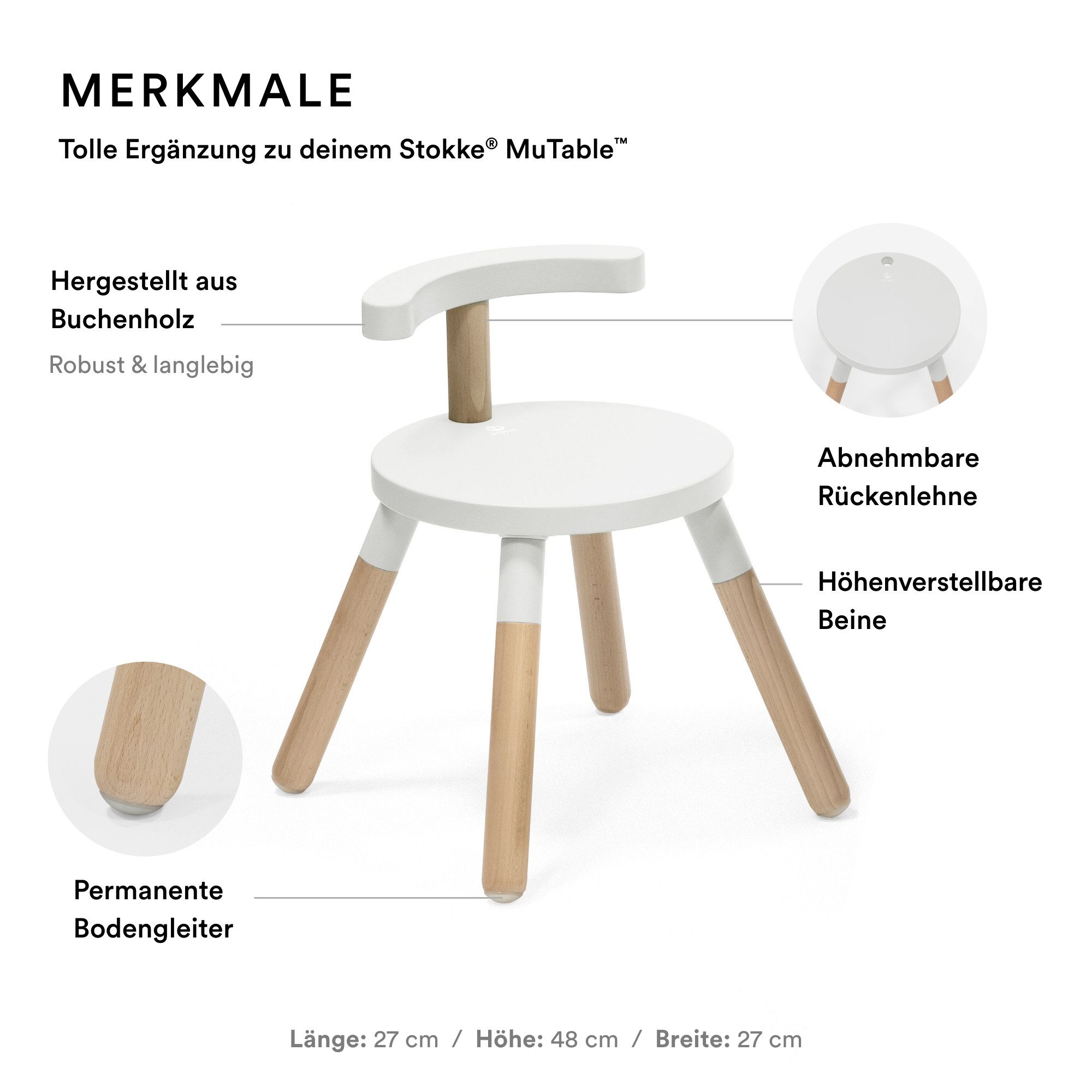 Stokke Kindersitzgruppe MuTable™ Stuhl V2, Kinderstuhl mit flexibler Sitzhöhe, Mit dem Stokke® MuTable™ Spieltisch kompatibel​