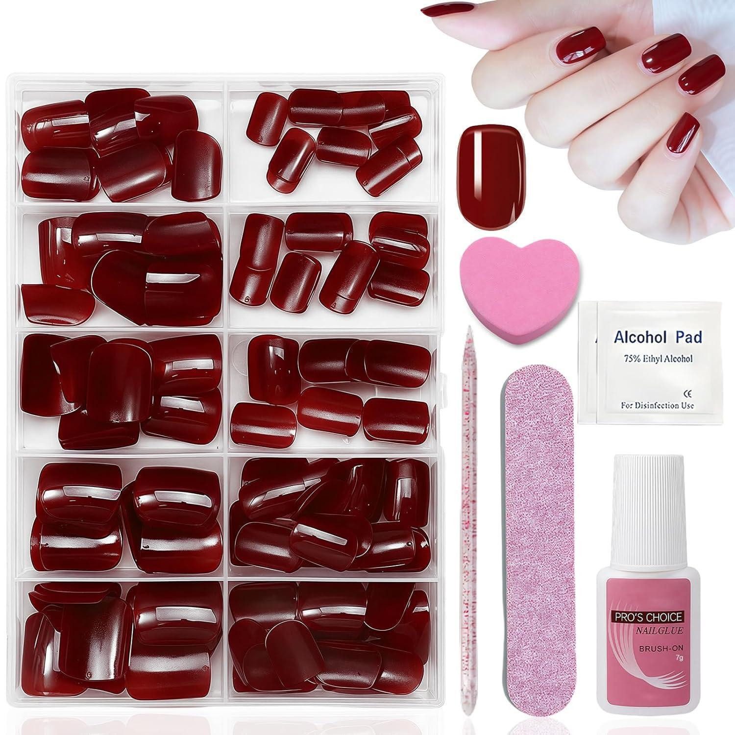 LuxusKollektion Kunstfingernägel Fingernägel zum Aufkleben 120 Stück kurz quadratisch rot