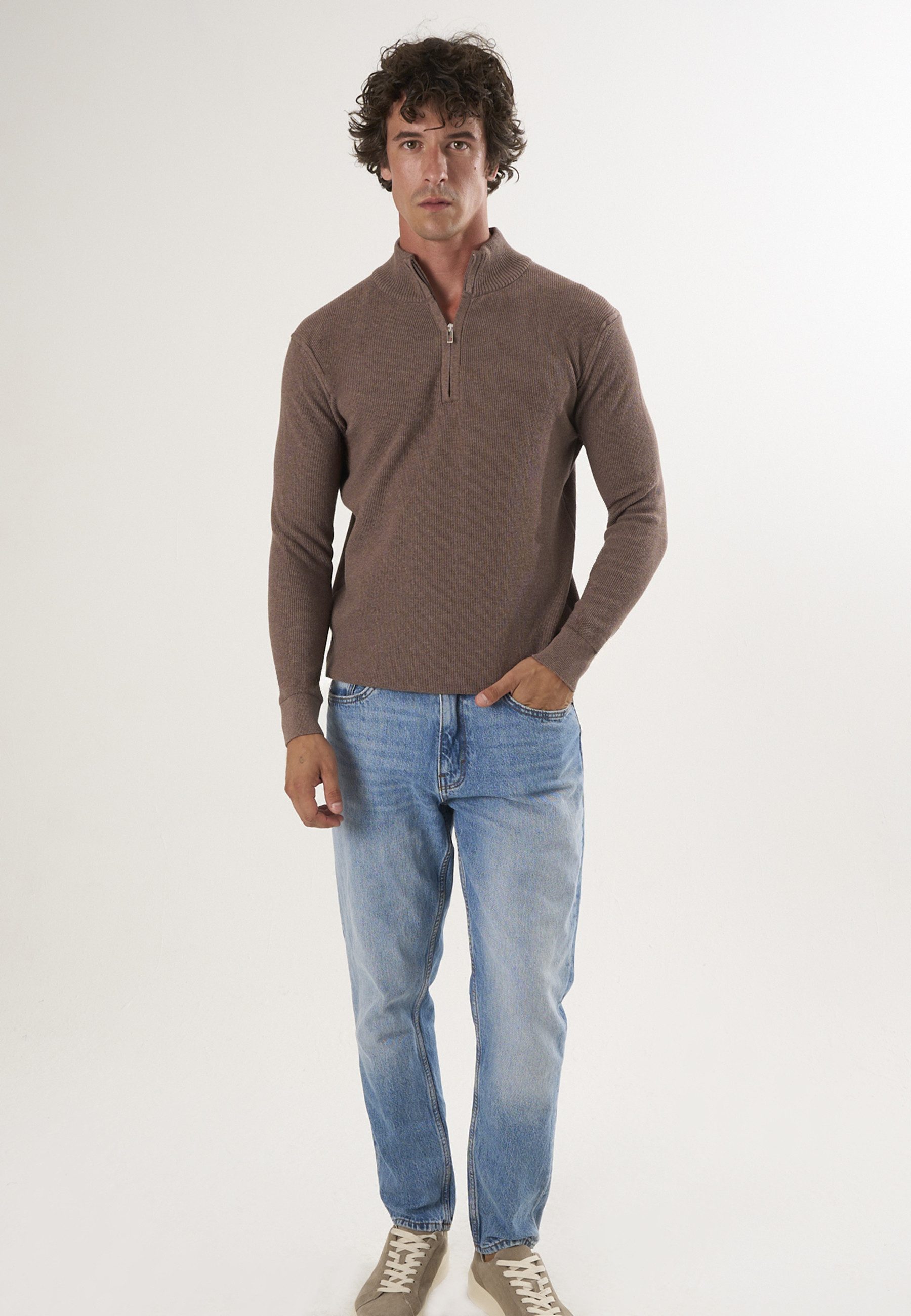 Felix Hardy Stehkragenpullover Pullover mit halbem Reißverschluss