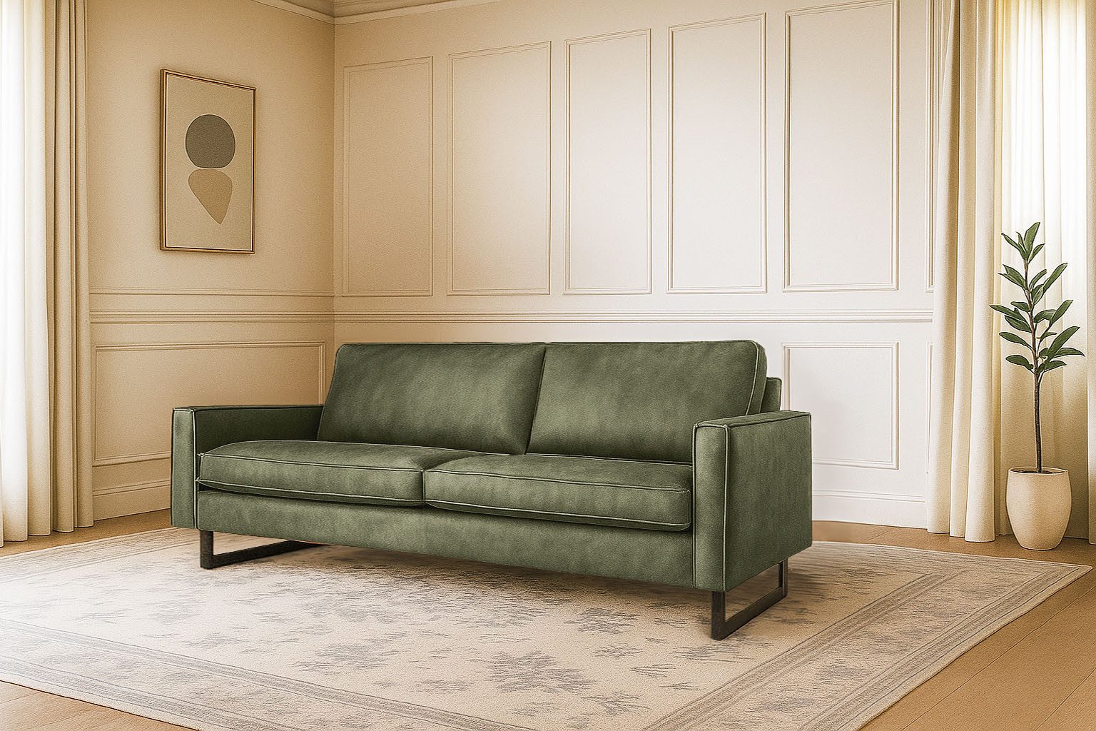 Home affaire 3-Sitzer Maxi-Ausführung Pinto, 236 cm, Cord, Chenille, Lederoptik, mit Keder, schwarze Metallfüße, Wellenunterfederung