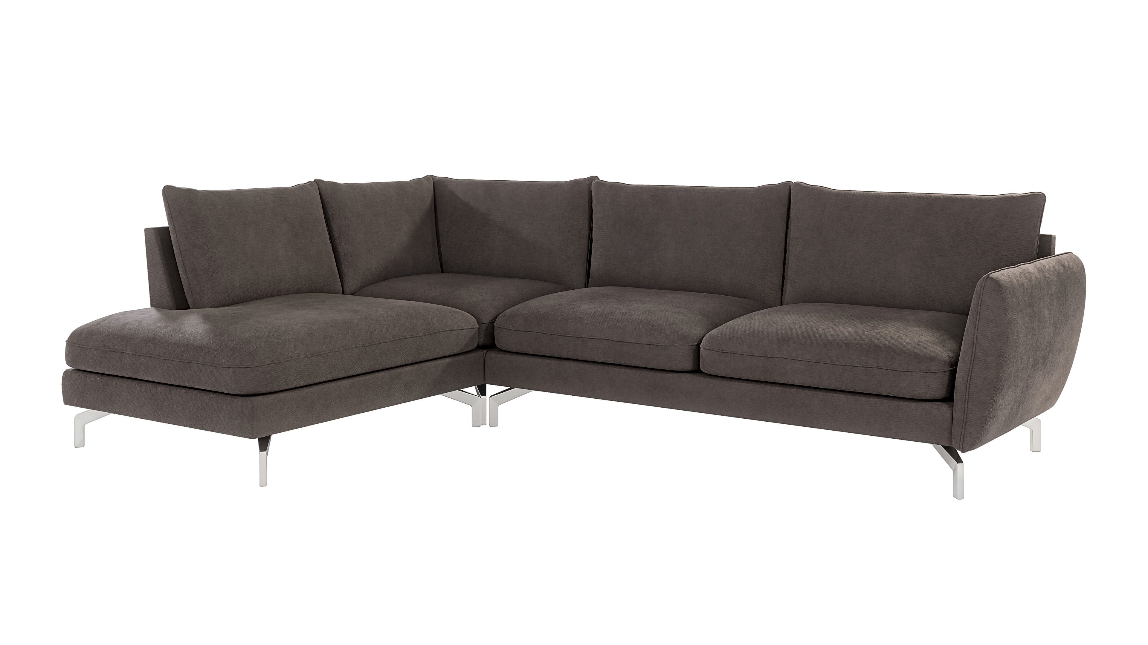 S-Style Möbel Ecksofa Modernes Metall Silber mit Benita Braun links mit - oder Wellenfederung Khaki mane rechts Füßen, bestellbar