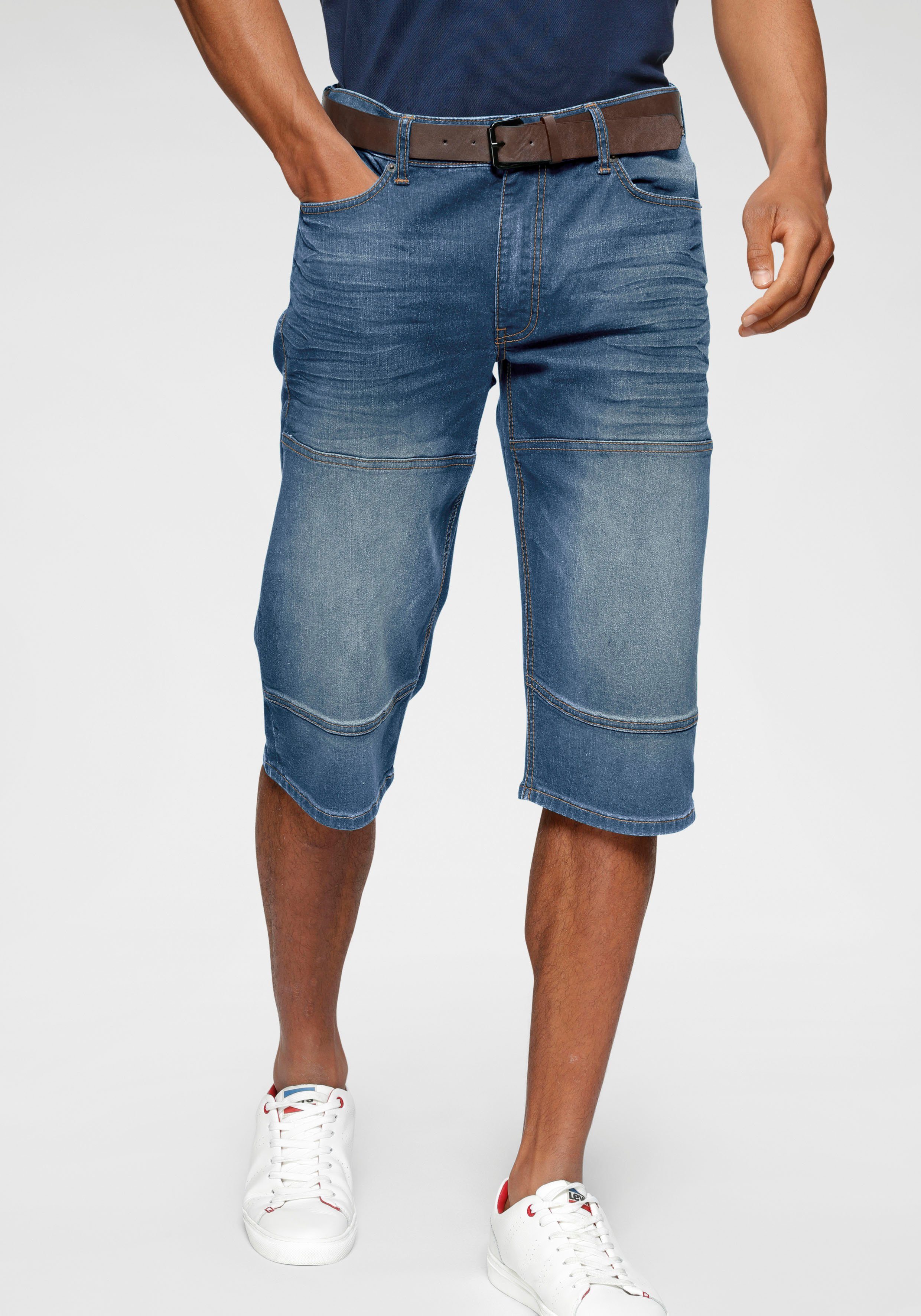 H.I.S Jeansbermudas HANTZ (Set, 2-tlg., mit abnehmbarem Gürtel) Ökologische, wassersparende Produktion durch Ozon Wash blue-washed