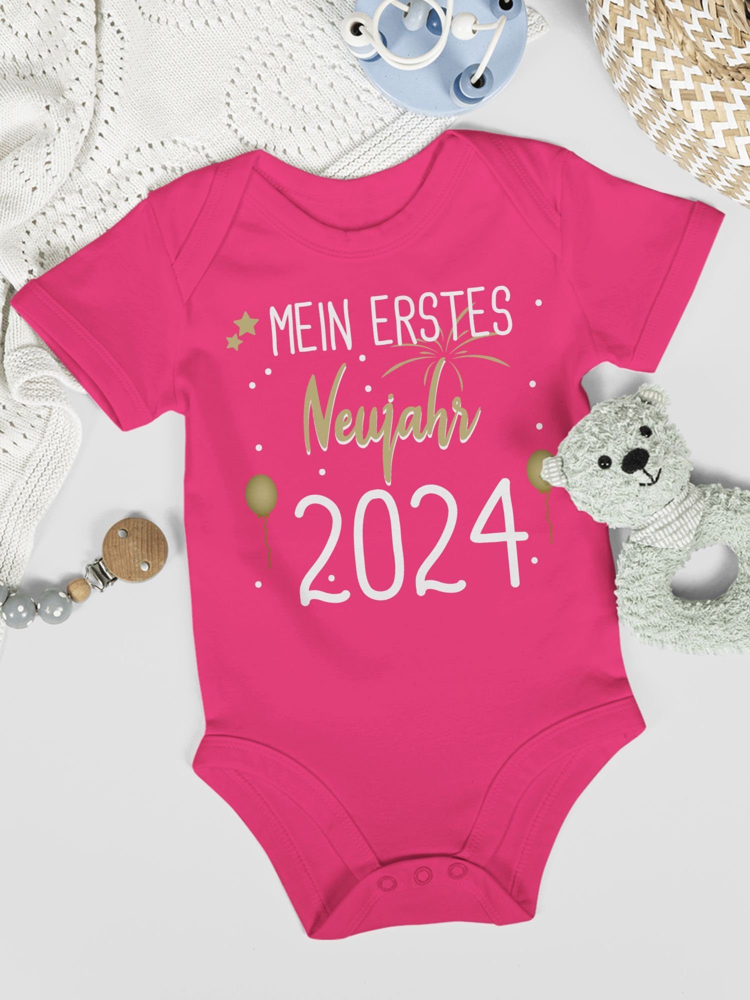 Shirtracer 2024 weiß Neujahr Silvester 2 Mein Shirtbody Fuchsia 1. Baby