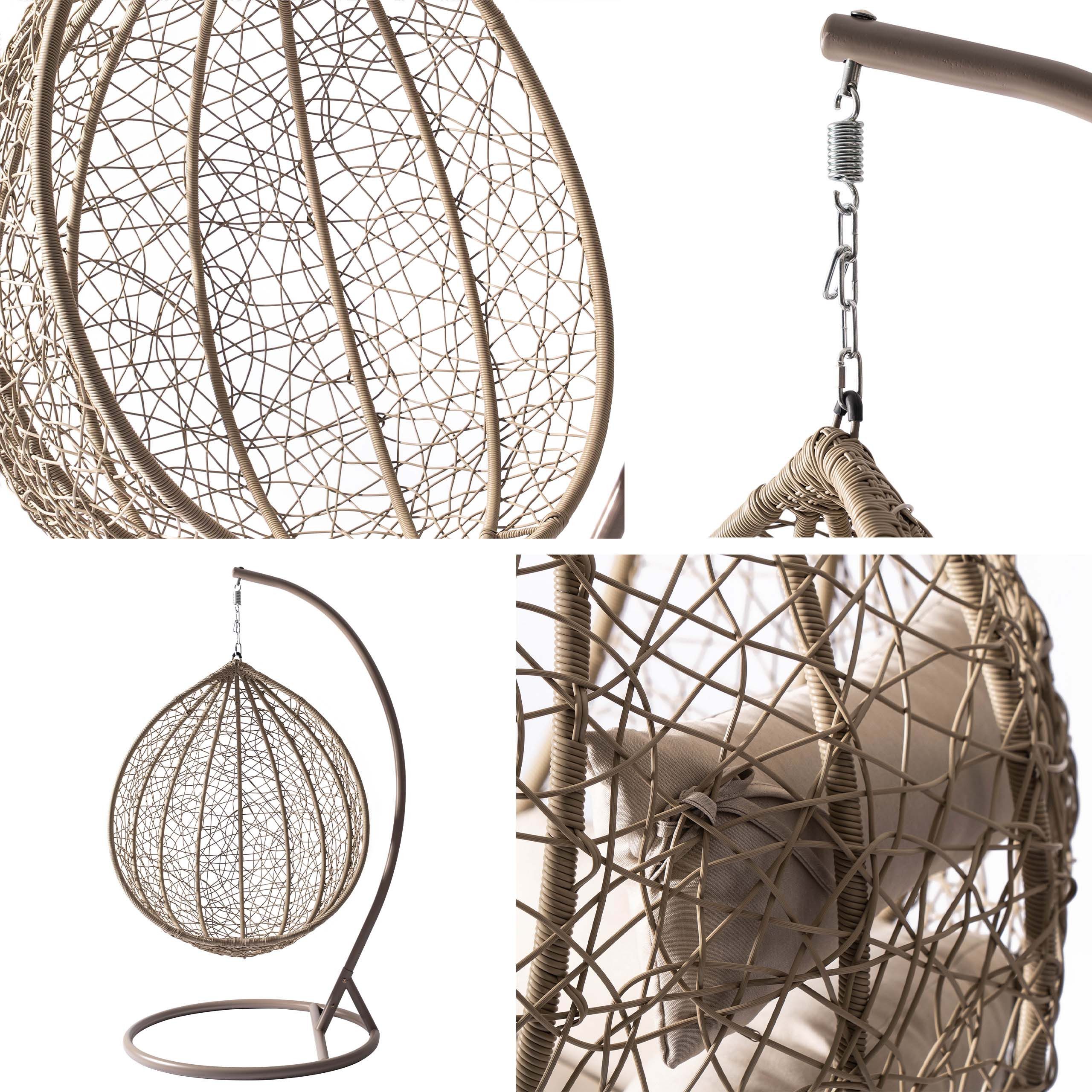 MIRJAN24 Hängesessel Savona (Korb aus Rattan), Metallskelett, Kissen-Set, 106x105x195 cm – Bild 5 von 5