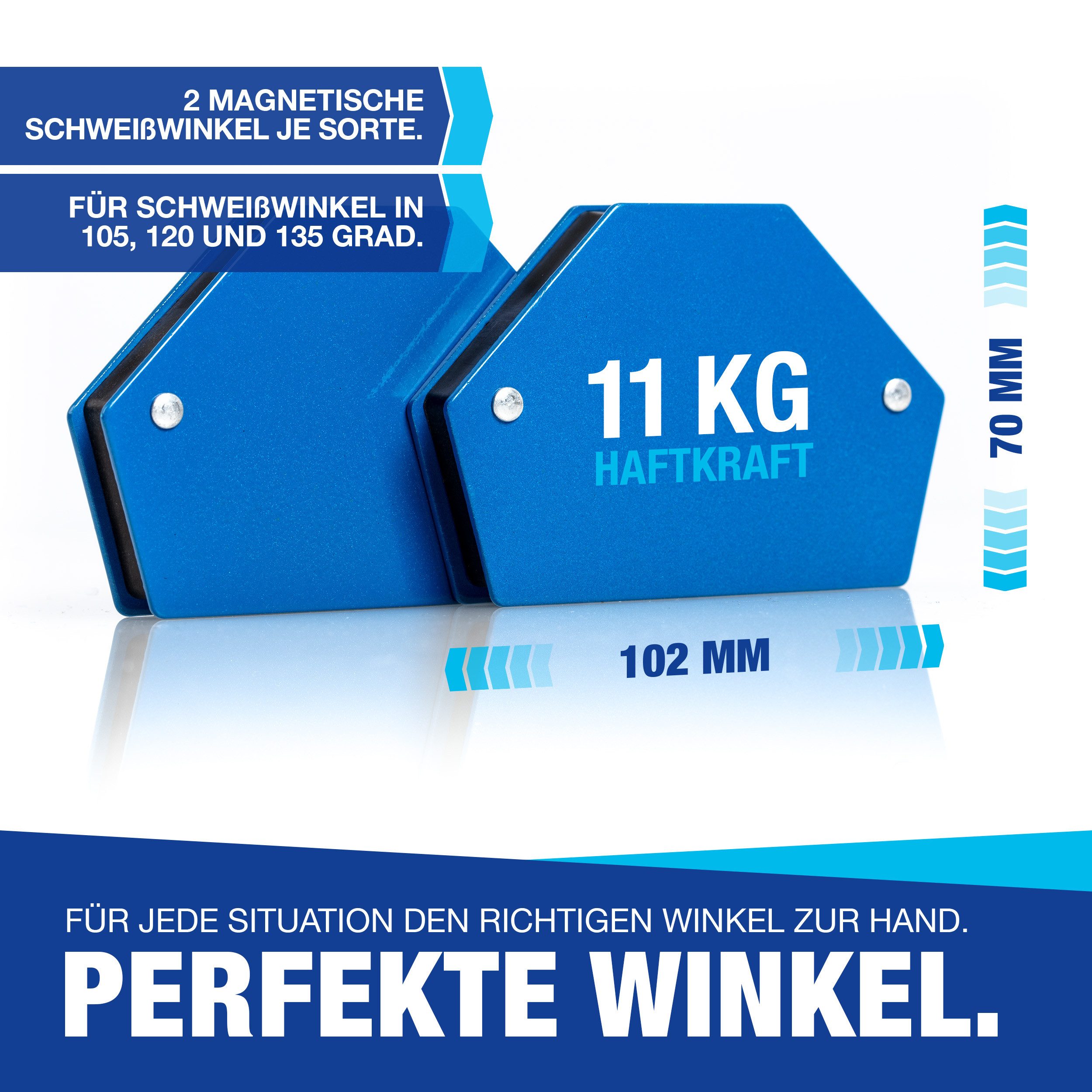 NTG Nutzfahrzeug Technik GmbH Magnet-Schweißwinkel Set 6 Stück mit hoher Haftkraft Schweißzubehör Winkelmagnet zum Heften, Magnetwinkel mit 30°, 45°, 60°, 75°, 90°, 135°