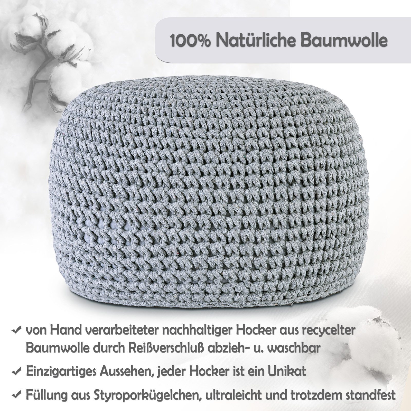 Amagohome Sitzhocker Bodenkissen Pouf Ø55 H37 Mohar Sitzhocker Sitzpouf was günstig online kaufen