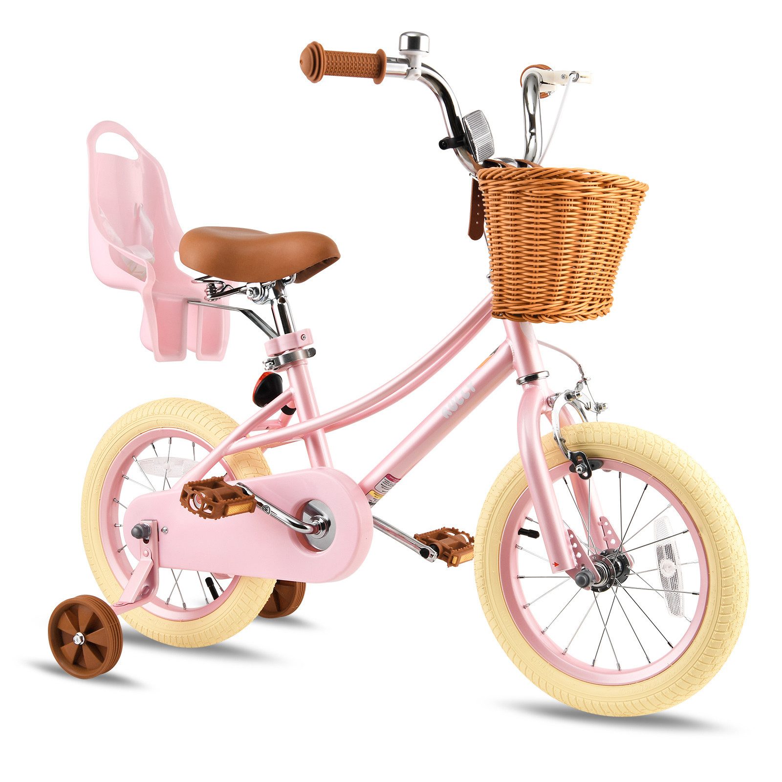 Vankel Kinderfahrrad für Mädchen, 12–20 Zoll, ab 2 jahre, 1 Gang, Mit Korb, Puppensitz und Stützrädern