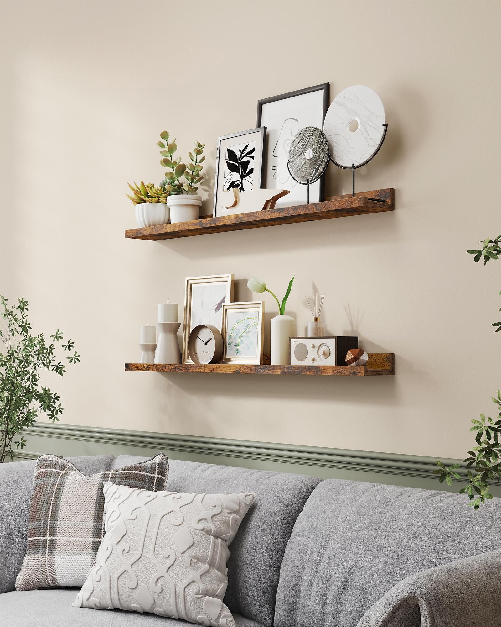 VASAGLE Wandregal, Schweberegale, 60/80 cm, 2er Set, für Küche, Wohnzimmer günstig online kaufen