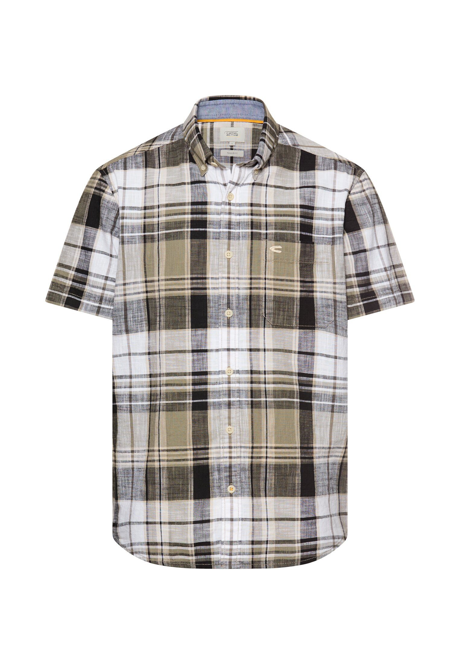 camel active Kurzarmhemd mit Button-Down-Kragen und im Karo-Look