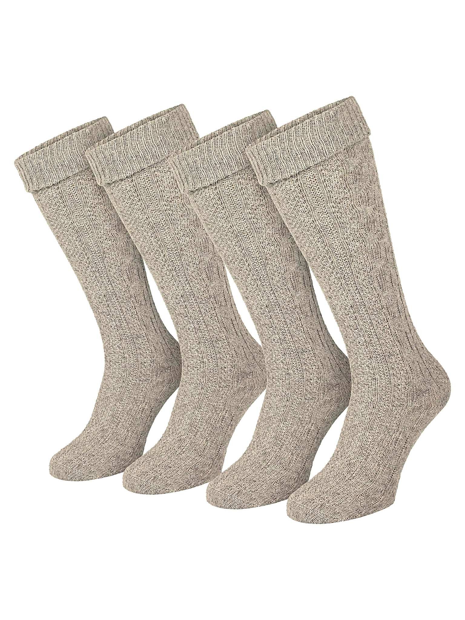 Black Snake Trachtensocken Trachtenstrümpfe als Kniestrümpfe mit Zopfmuster für Damen und Herren (Socken-Set, 2-Paar, Beige 43/46) lange Kniebundstrümpfe mit Rippbund in Beige Grau oder Schwarz im Set