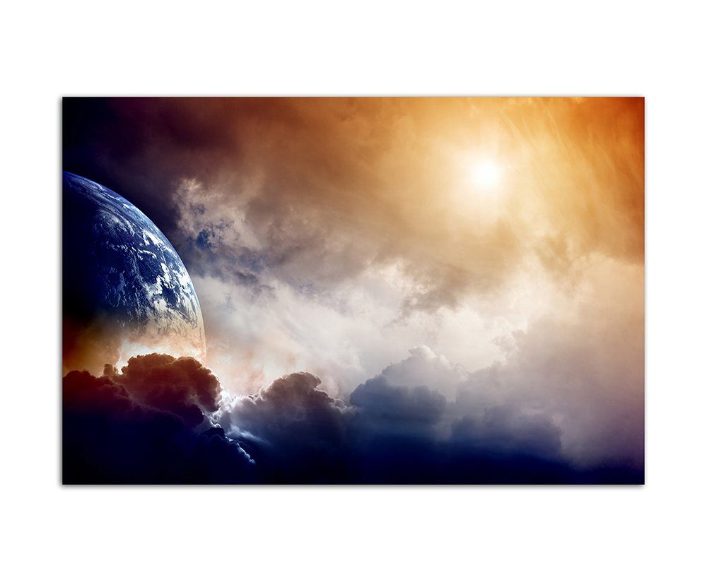 Sinus Art Leinwandbild 120x80cm Planet Erde Wolken Nebel dunkel