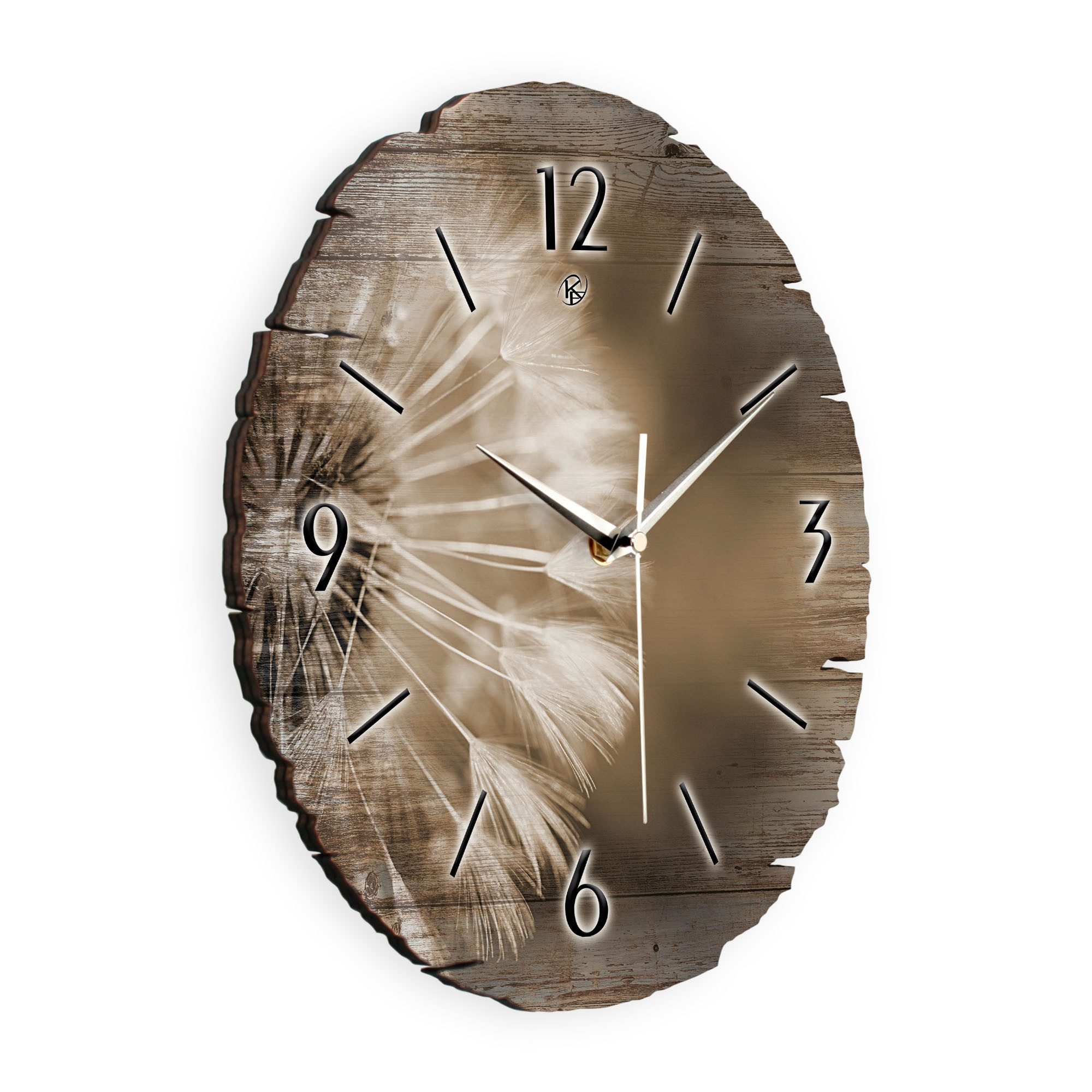 Kreative Feder Wanduhr Wanduhr "Pusteblume" aus Naturholz (ohne Ticken; Funk- oder Quarzuhrwerk; ⌀ 30cm; außergewöhnlich)