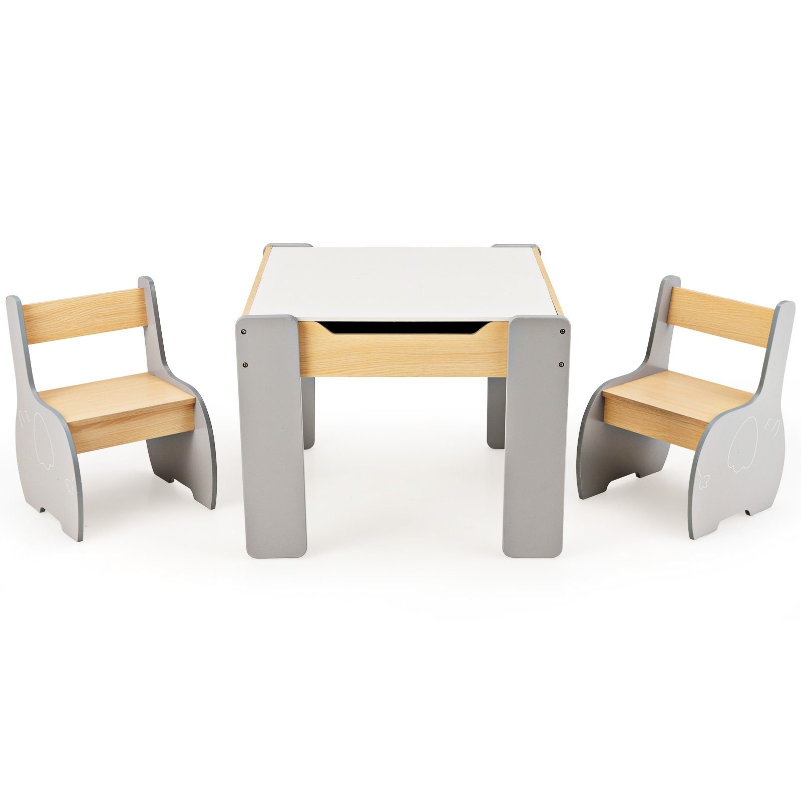 COSTWAY Kindersitzgruppe 3tlg. Kindertisch, aus Holz, günstig online kaufen