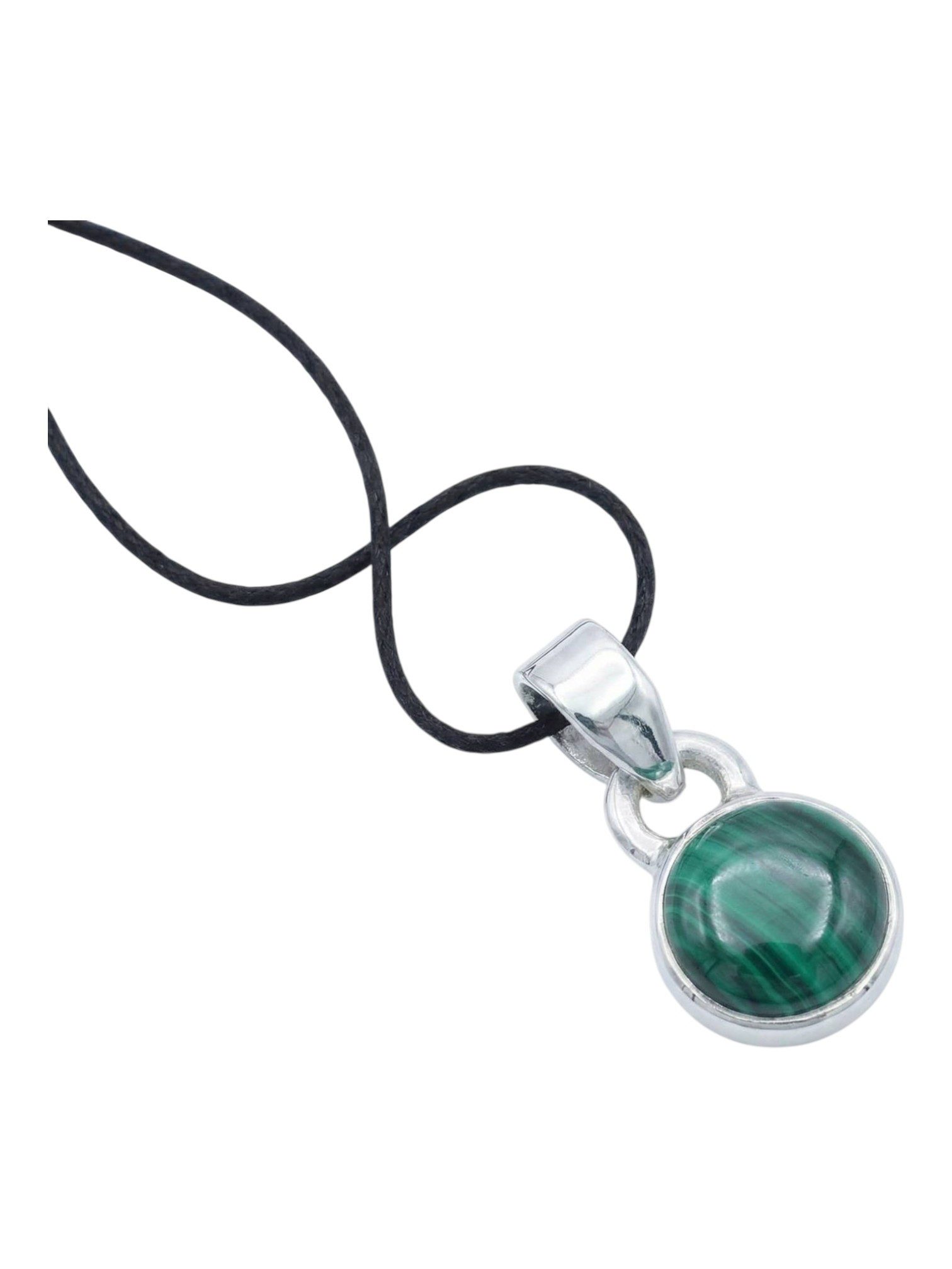 mantraroma Kettenanhänger SAMA rund aus 925 Silber mit Malachit (Kettenanhänger am Baumwollband im Schmuckbeutel), 925 Sterling Silber Kettenanhänger für Damen