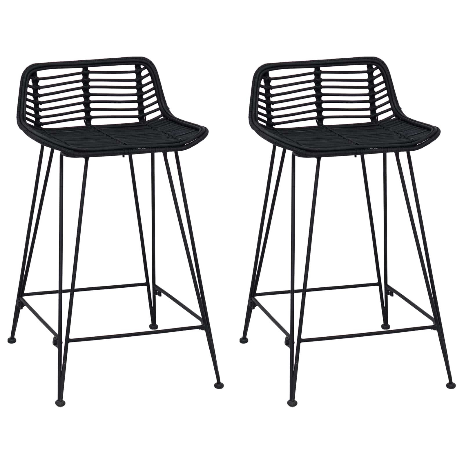 vidaXL Barhocker Barhocker 2 pcs Schwarz 44 x 45 x 76 cm Rattan und Stahl (2 St)