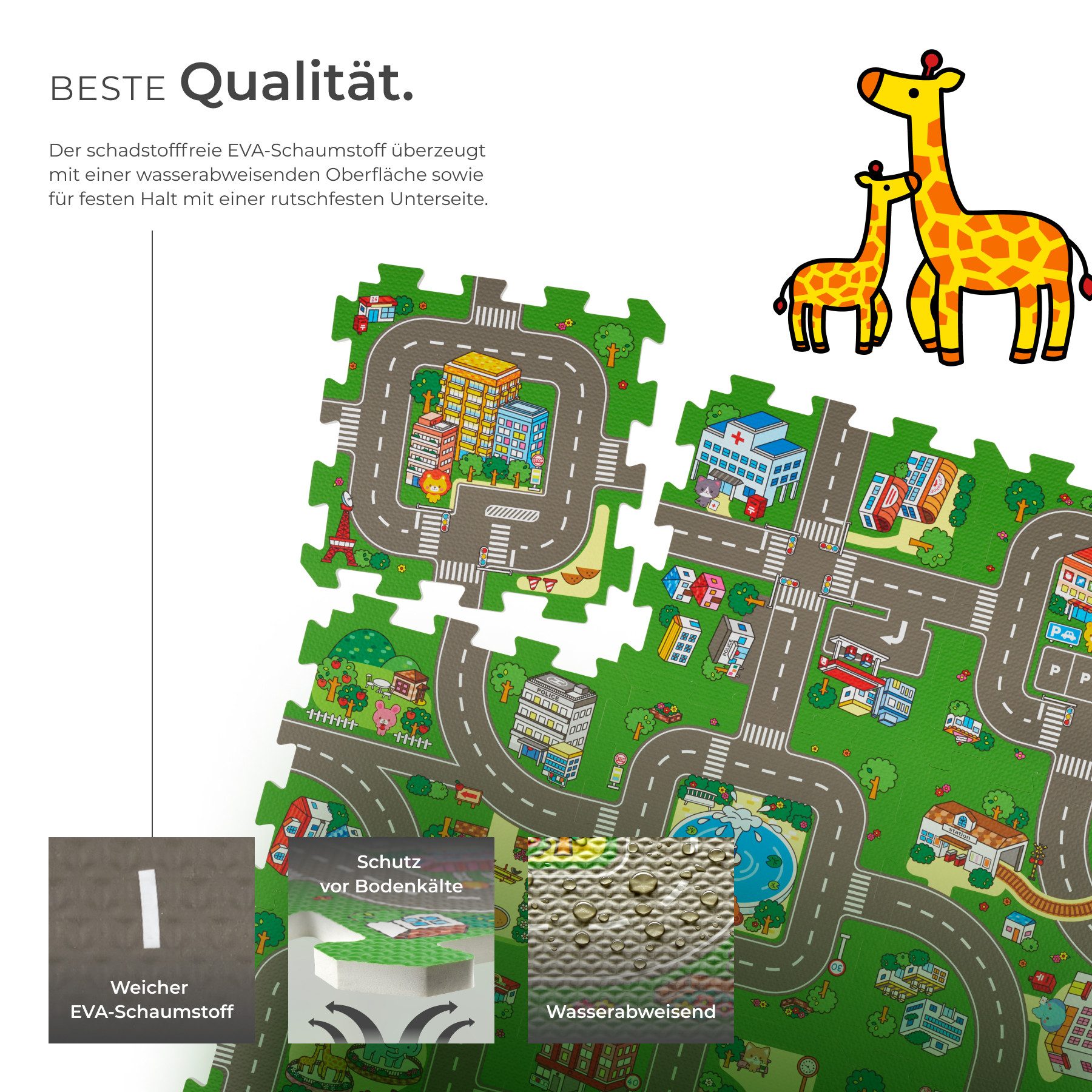 tectake Puzzlematte MyCity, (1-tlg., 9-tlg), 9-teilig, mit Stadt- und Straßenmotiv