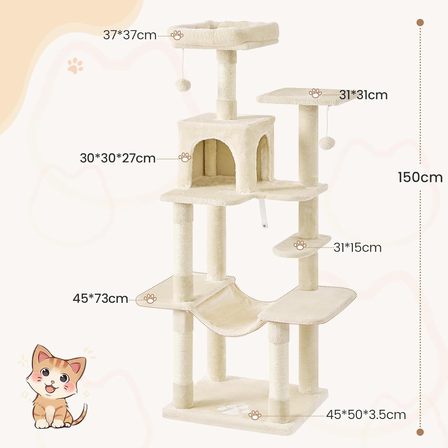 MSMASK Kratzbaum groß, Mehrstöckiger Katzenbaum Stabil, mit Plattformen, Ka günstig online kaufen