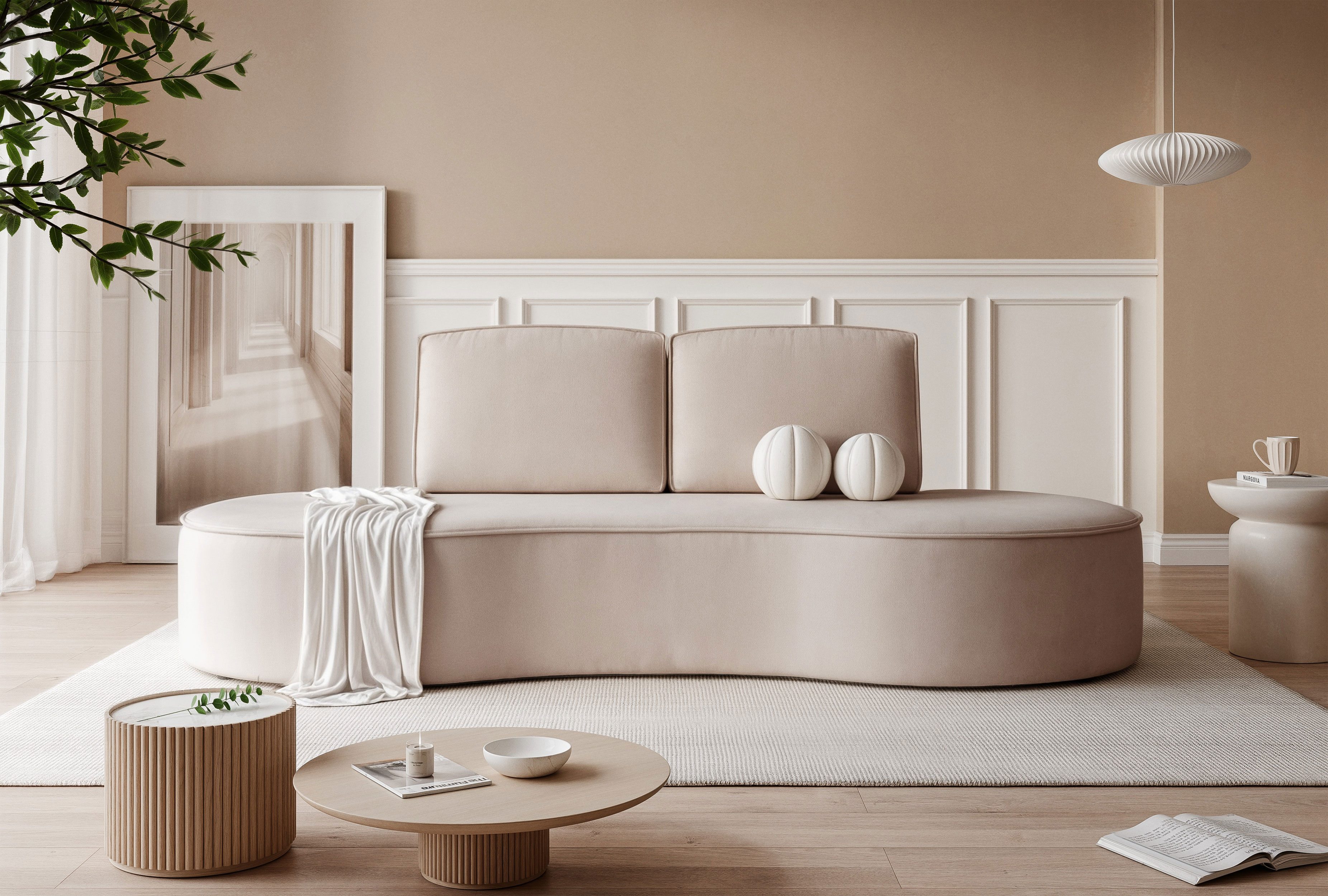 yourhouse24 Sofa Organische Design-Couch SOFIA (234 cm) – Zeitlose Eleganz, Seite universal