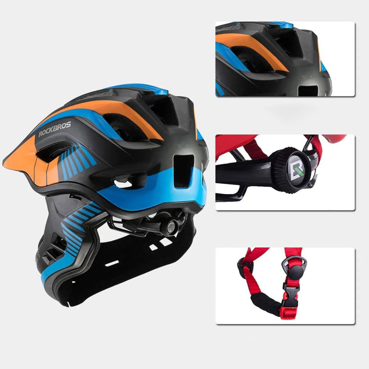 ROCKBROS Kinderfahrradhelm TT-32 (Fahrradhelm Set, Kinderhelm Set mit Kinnschutz), Kinderhelm mit abnehmbarem Fullface Kinnschutz