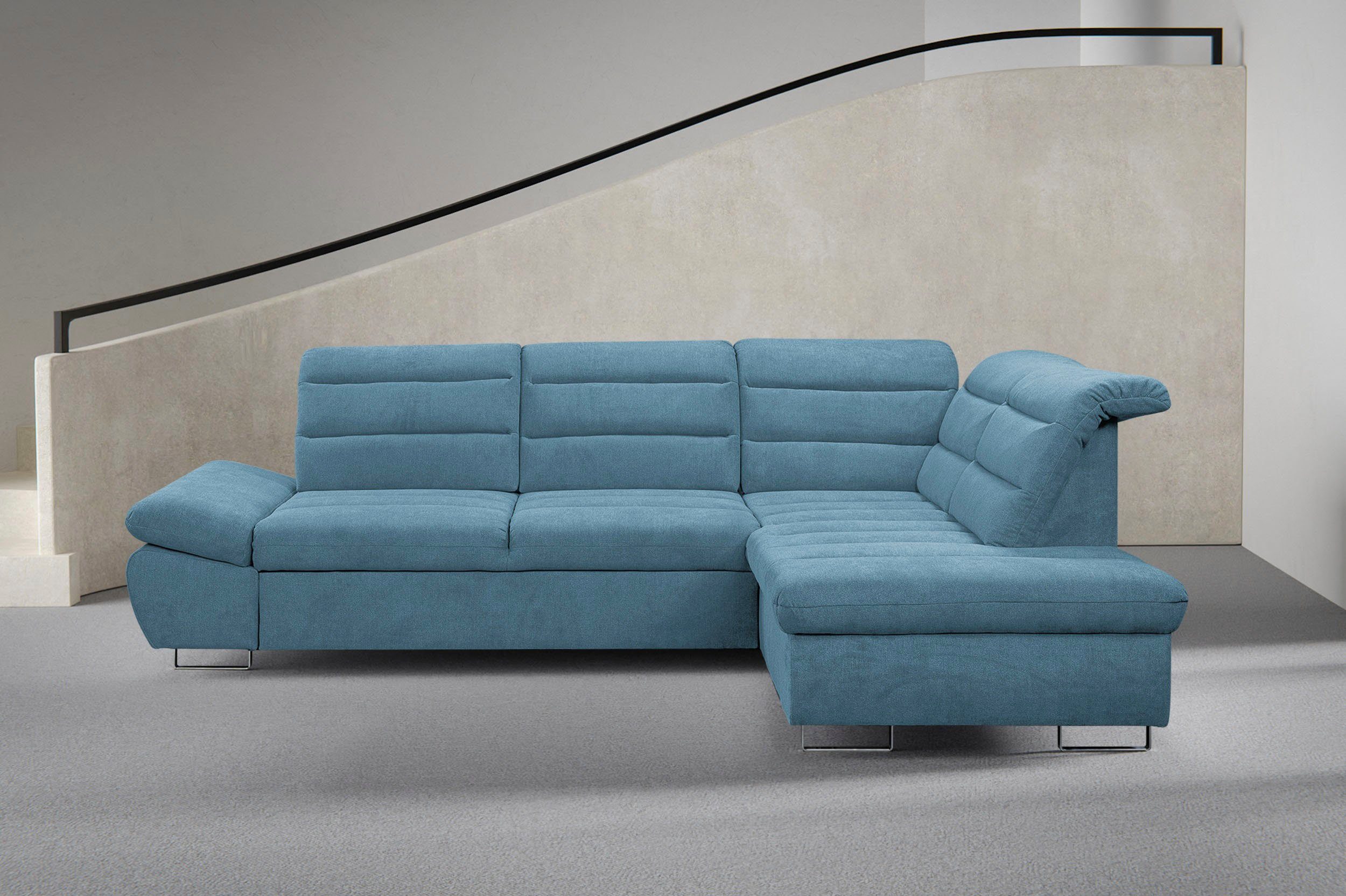 WERK2 verstellbare Sofa mit Kopfteile Sitztiefenverstellung, Ecksofa Roma, Schlaffunktion,