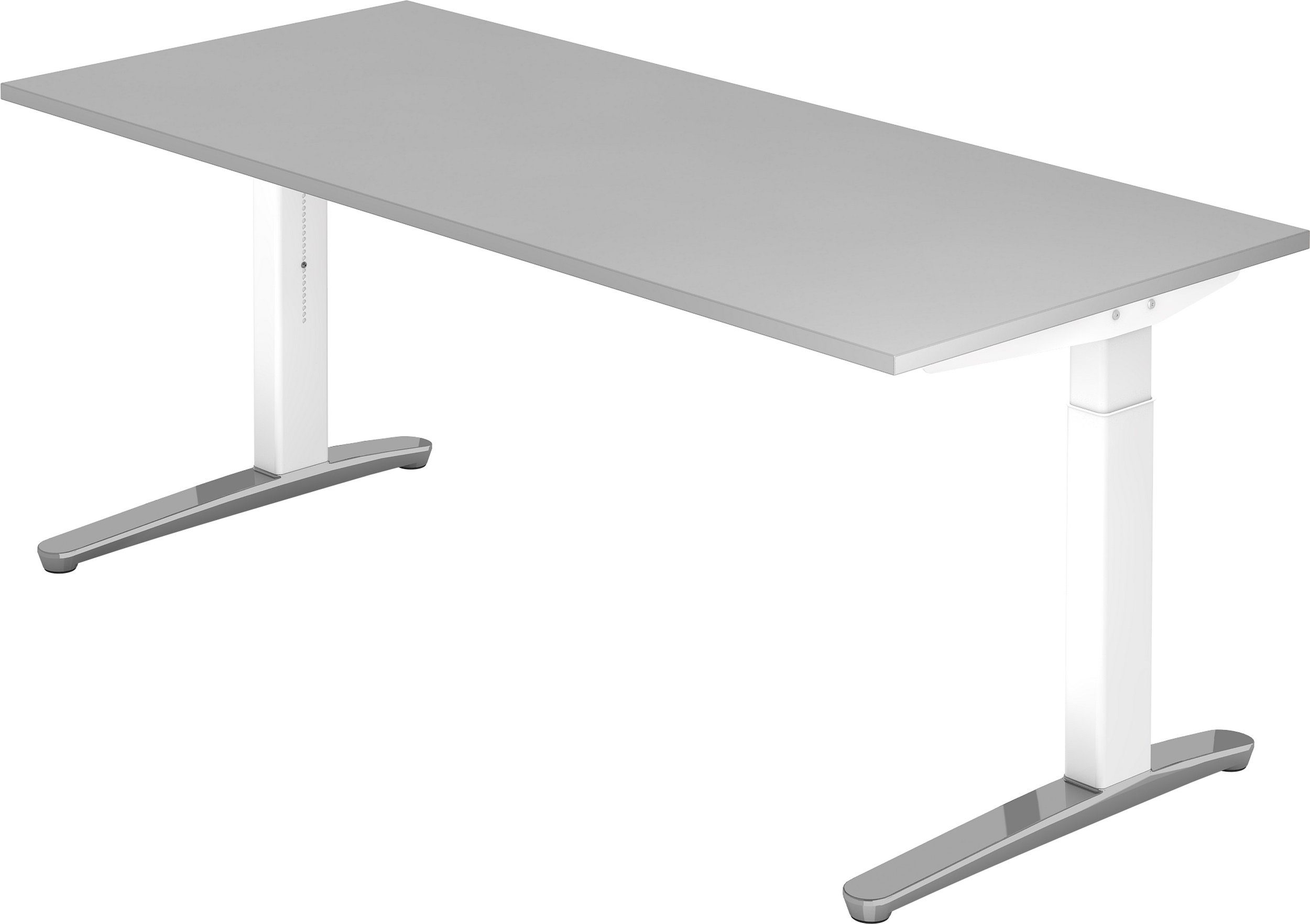 bümö Schreibtisch Schreibtisch Serie-XB, Rechteck: 180 x 80 cm - Dekor: Grau - Gestell: Weiß/Alu poliert