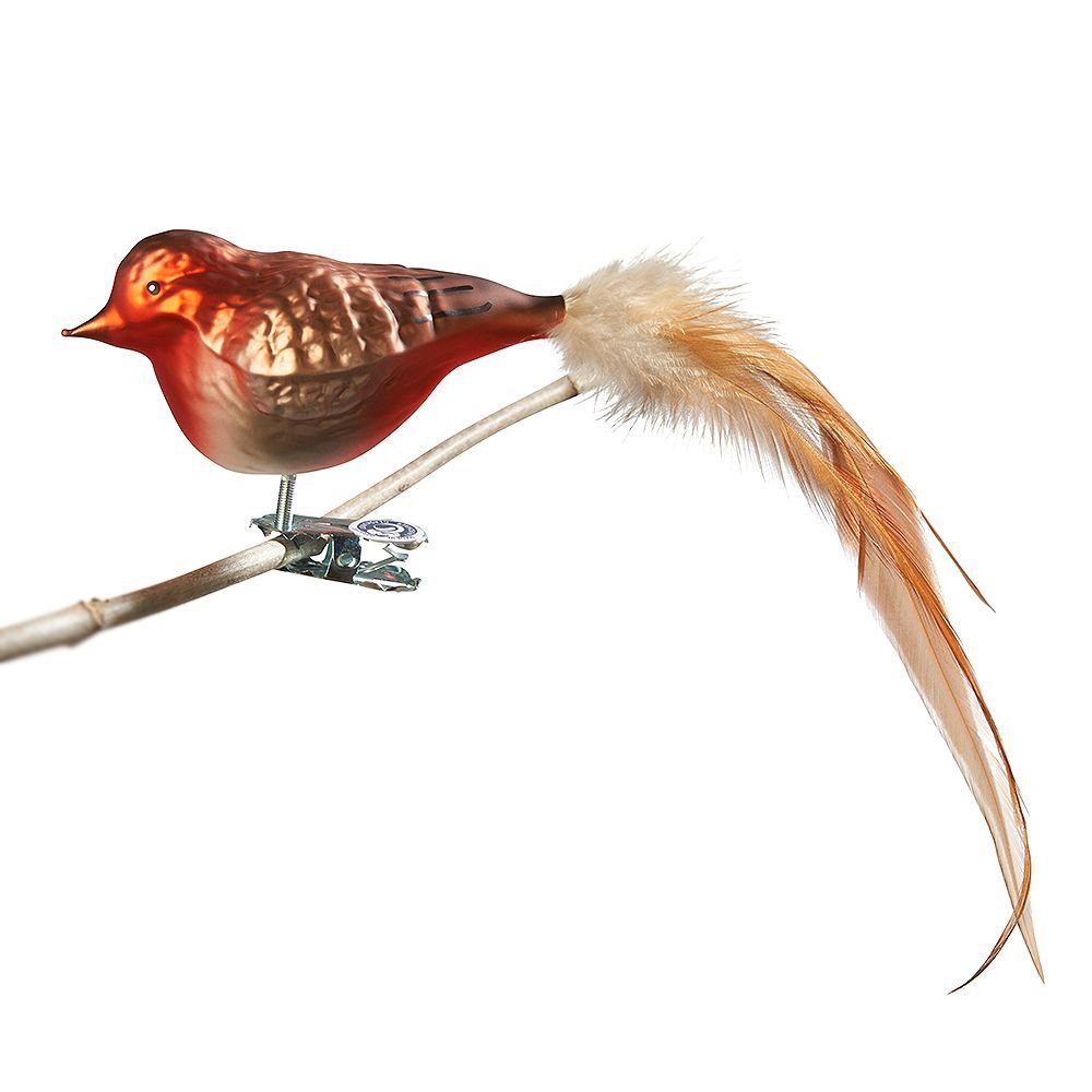 of Birds Glasvogel aus Christbaumschmuck eigener Rotkehlchen mit Naturfeder, mundgeblasen, Glass Herstellung handdekoriert,