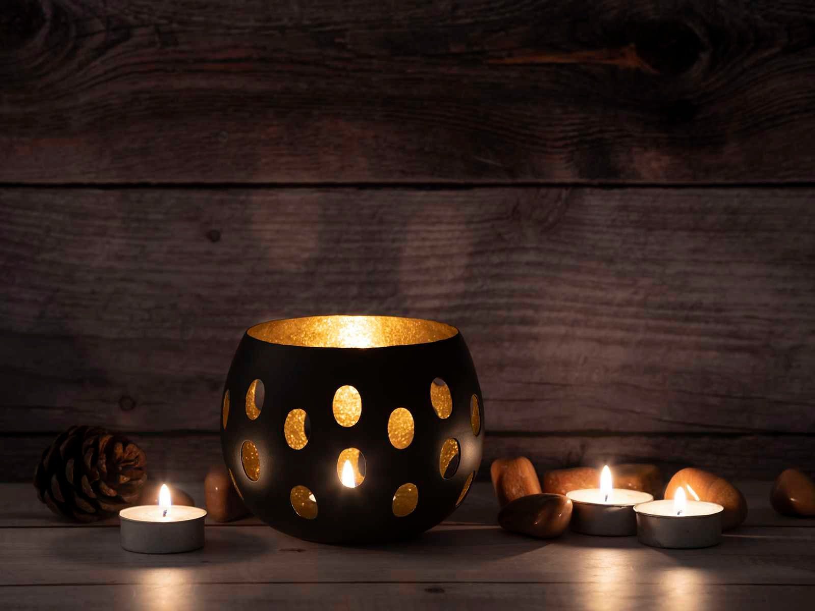 Casamia Kerzenhalter Teelichthalter Set 2-teilig Kugelform mat Kerzenhalter Florina schwarz