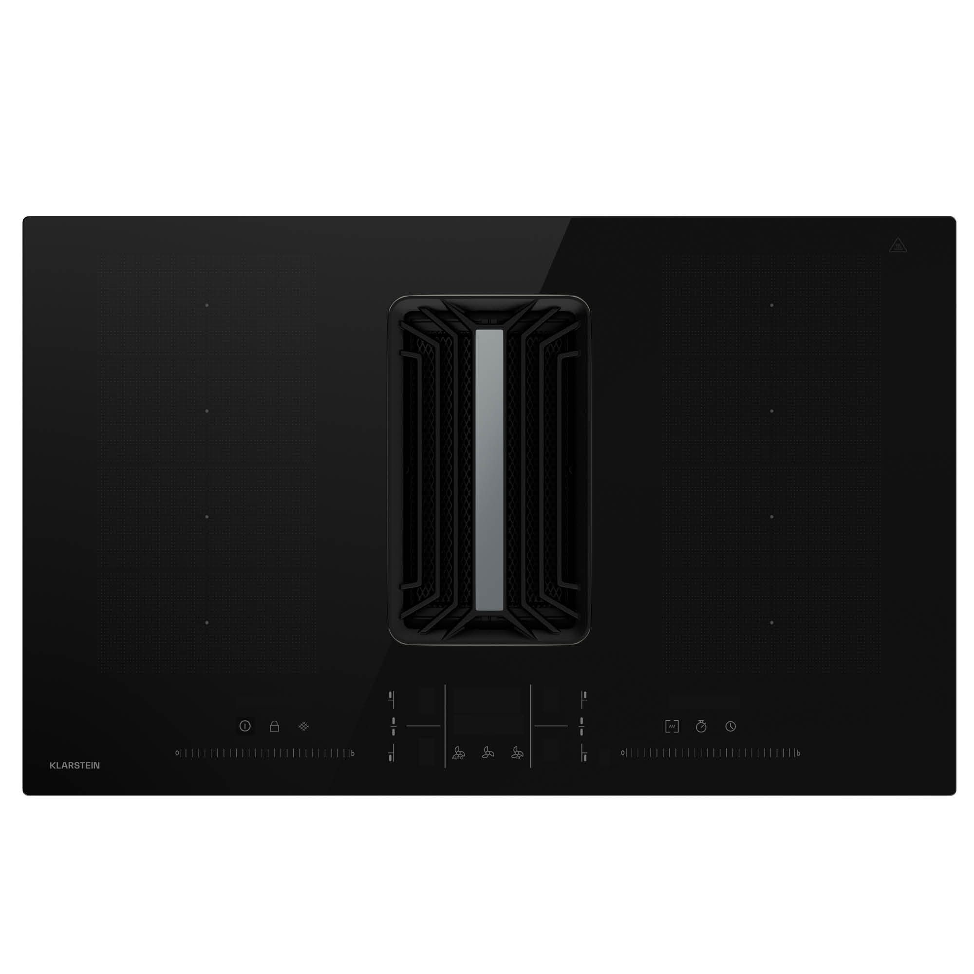 Klarstein Induktions-Kochfeld AirJet FlexPro Induktion + Abzug 14kW mit Flex Boost 750 m³/h, Einbau-Kochfeld mit Abzug 4 Zonen autark 750 m³/h Touch Restwärme